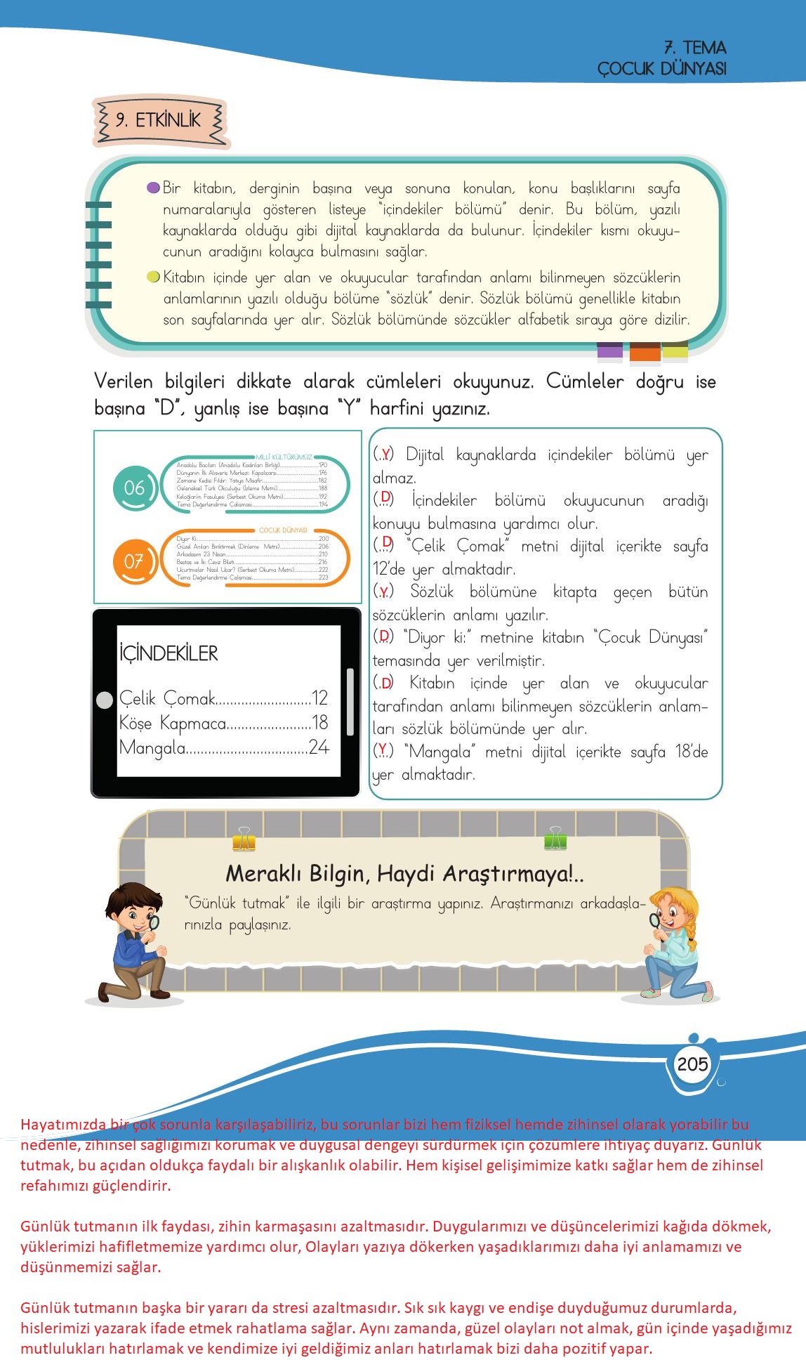 4. Sınıf Meb Yayınları Türkçe Ders Kitabı Sayfa 205 Cevapları
