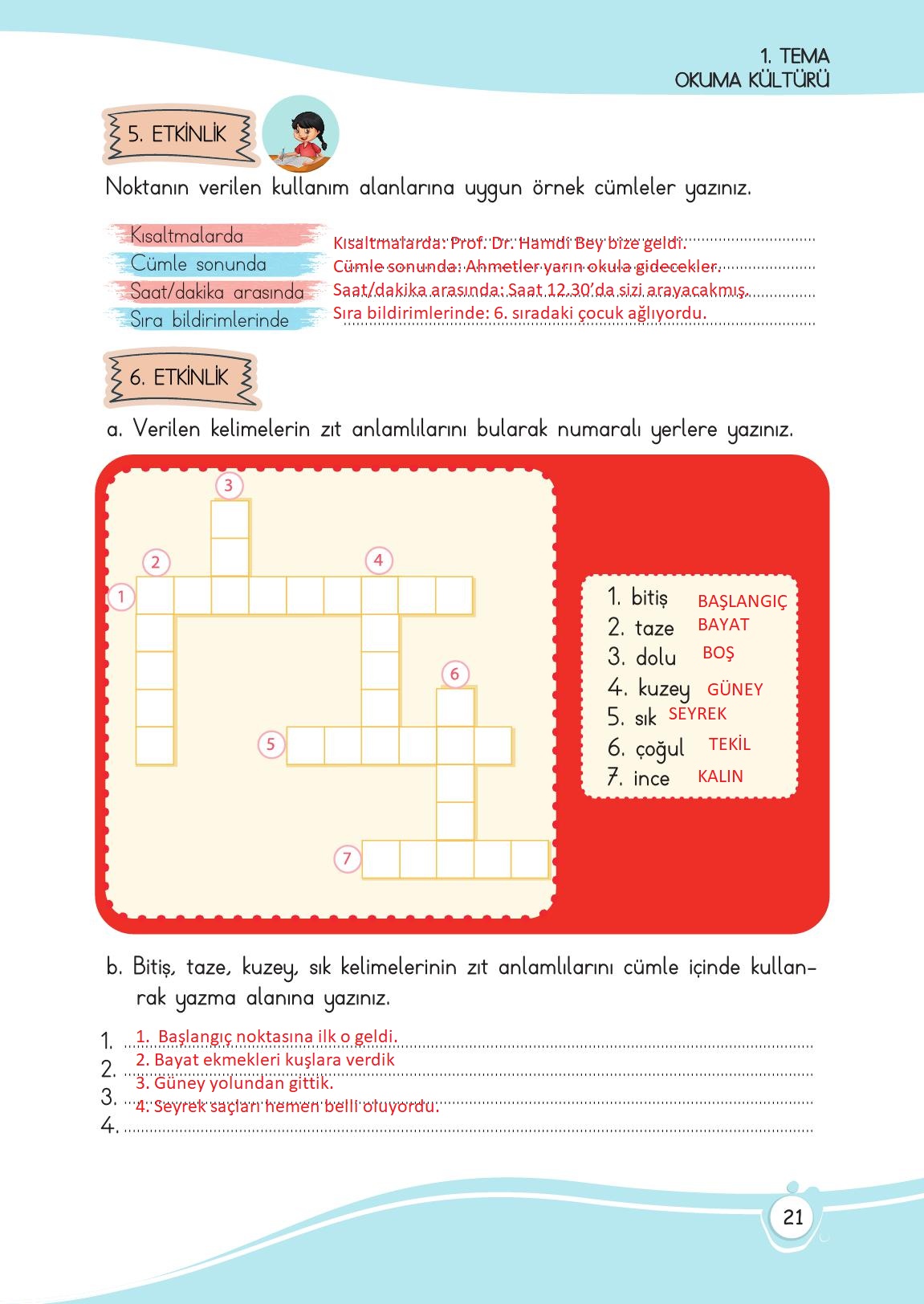 4. Sınıf Meb Yayınları Türkçe Ders Kitabı Sayfa 21 Cevapları