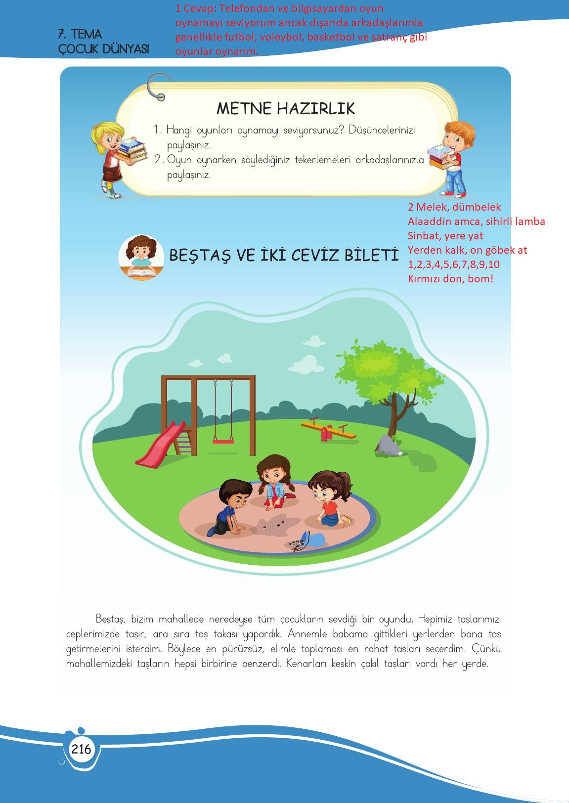4. Sınıf Meb Yayınları Türkçe Ders Kitabı Sayfa 216 Cevapları