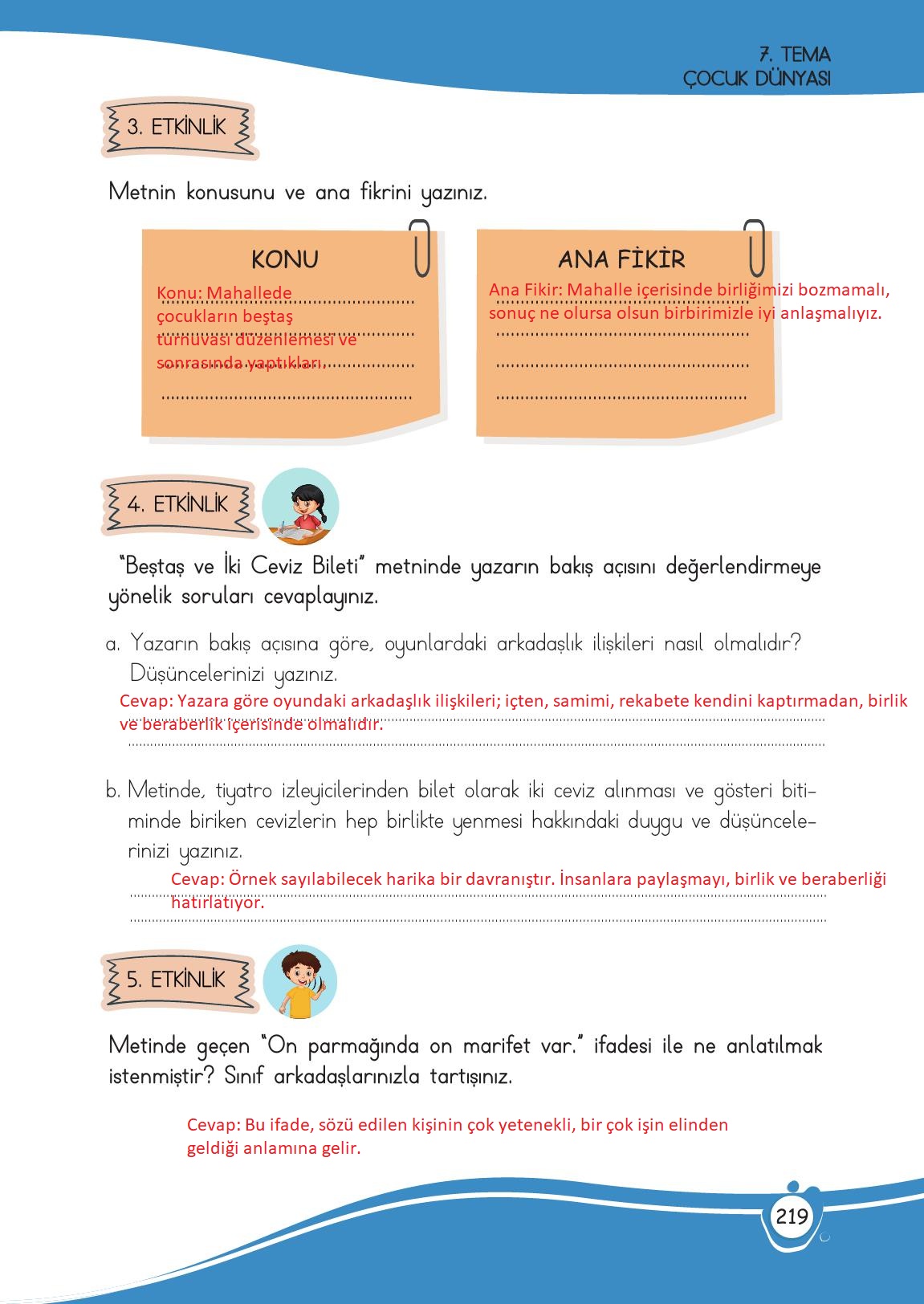 4. Sınıf Meb Yayınları Türkçe Ders Kitabı Sayfa 219 Cevapları