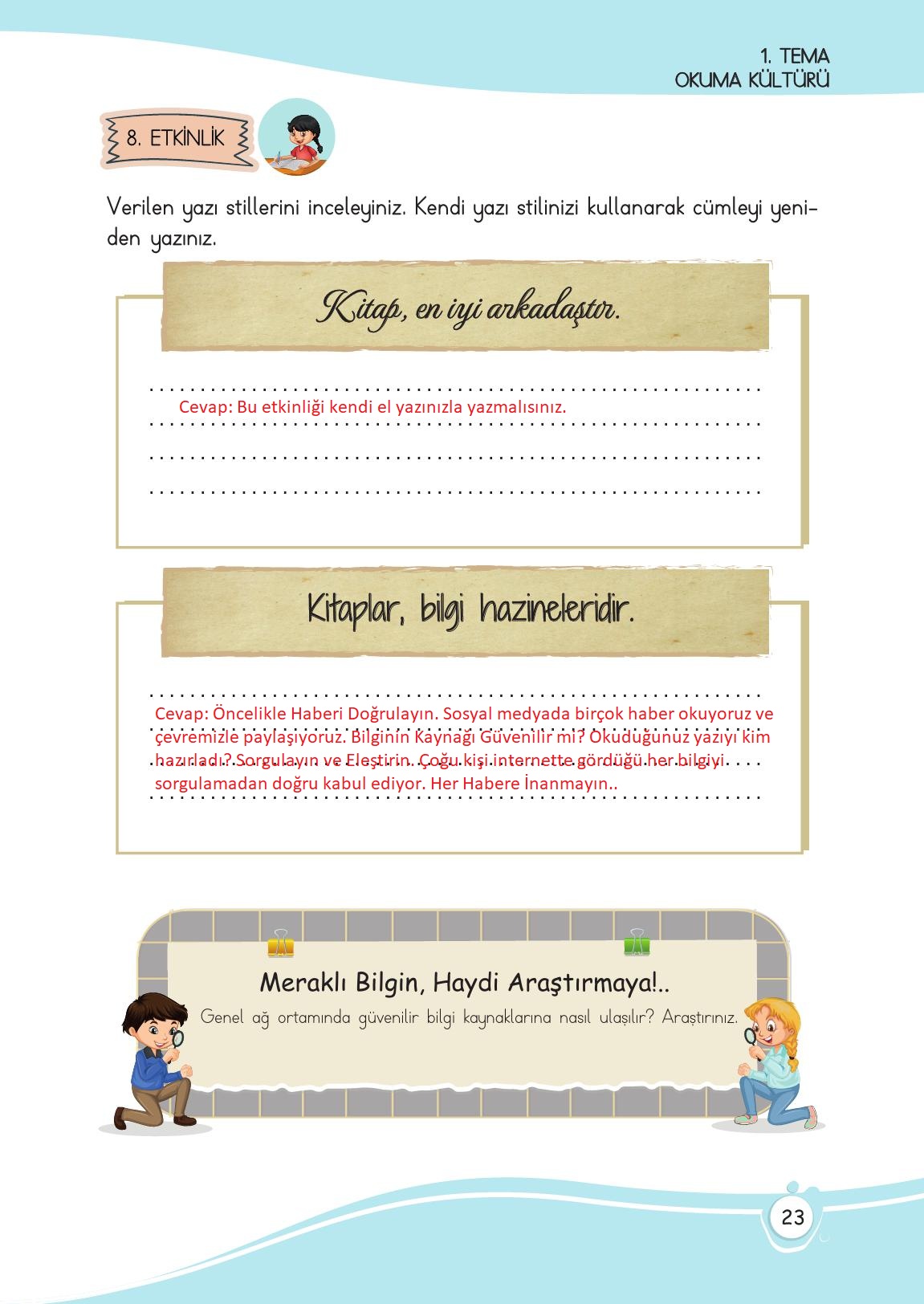4. Sınıf Meb Yayınları Türkçe Ders Kitabı Sayfa 23 Cevapları