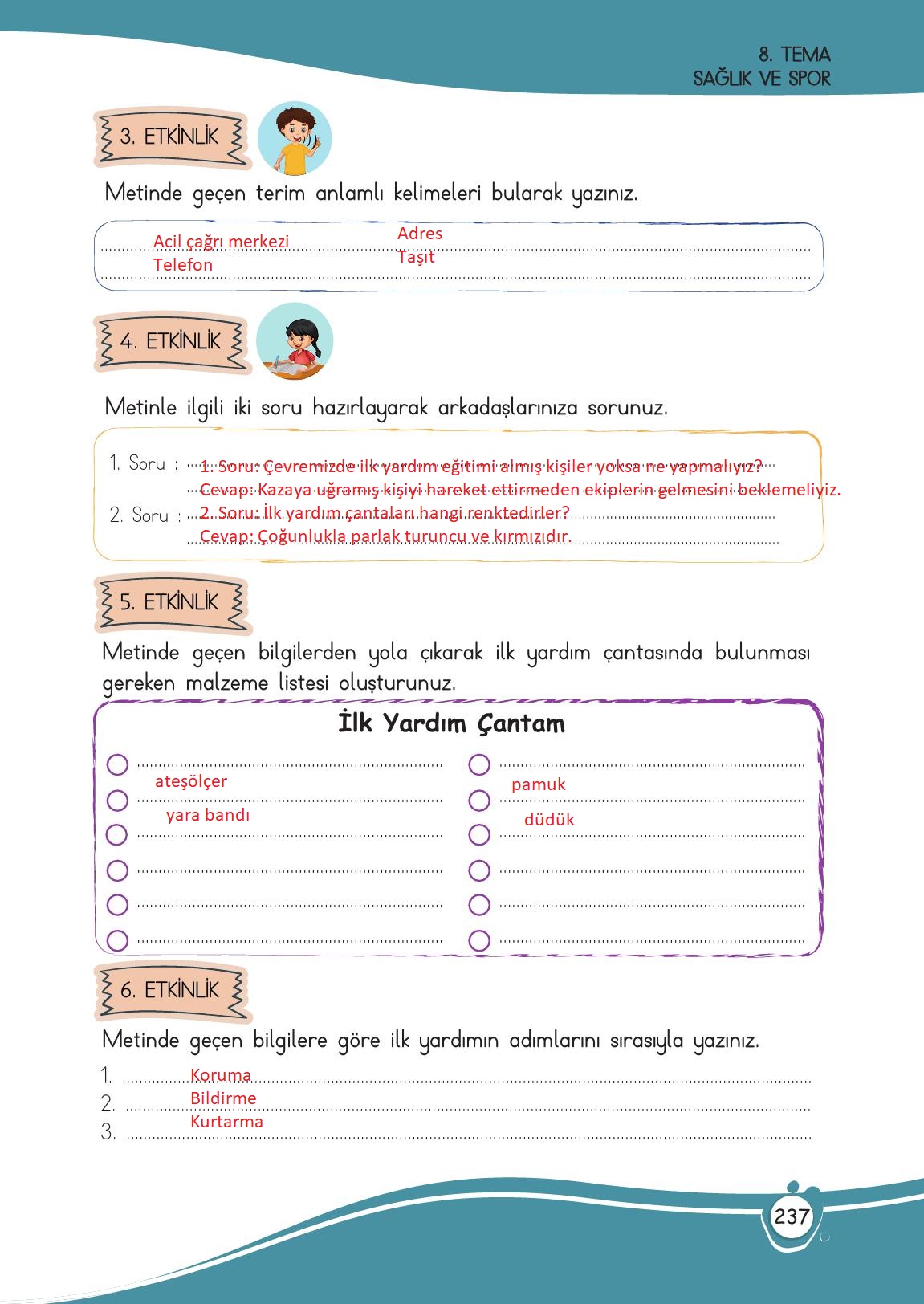 4. Sınıf Meb Yayınları Türkçe Ders Kitabı Sayfa 237 Cevapları