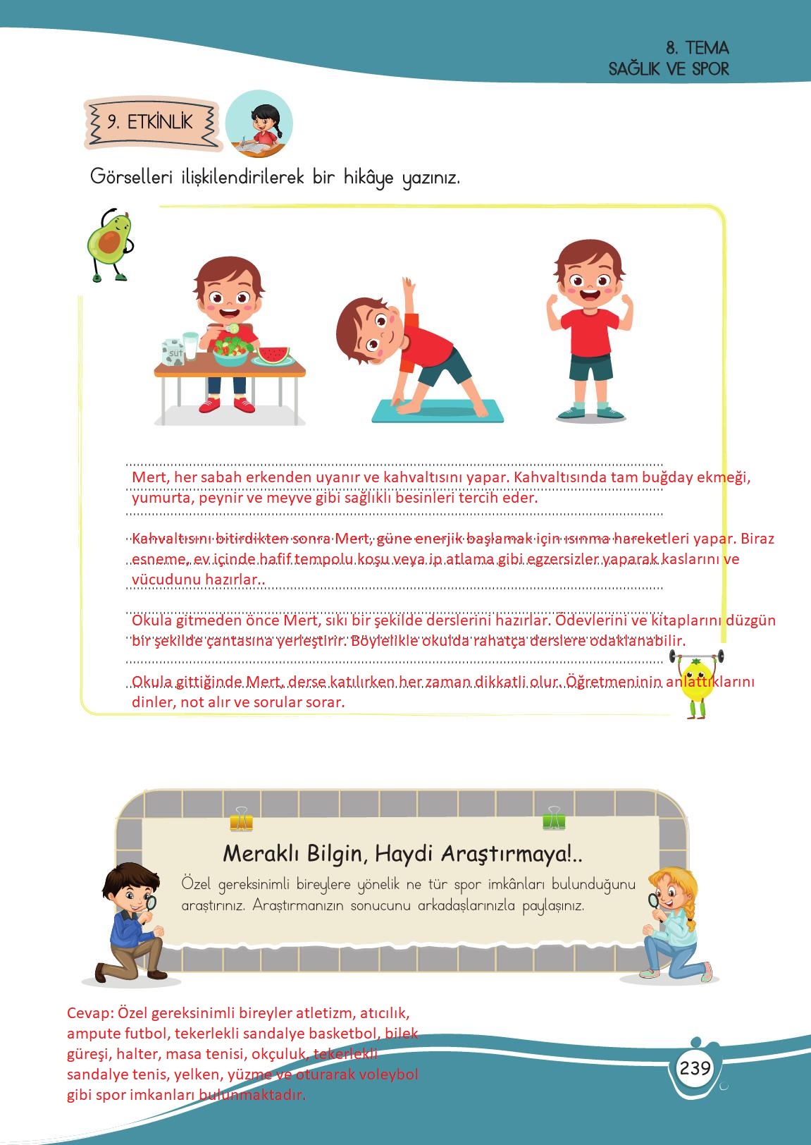4. Sınıf Meb Yayınları Türkçe Ders Kitabı Sayfa 239 Cevapları