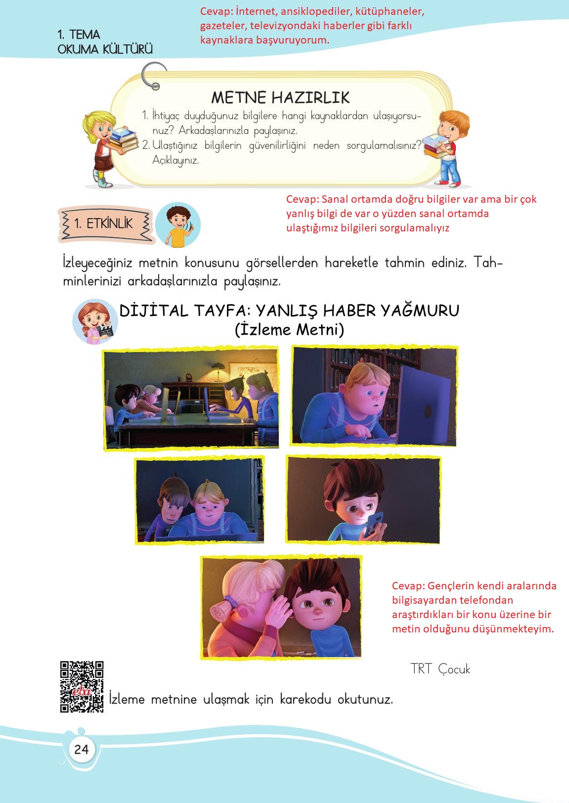 4. Sınıf Meb Yayınları Türkçe Ders Kitabı Sayfa 24 Cevapları