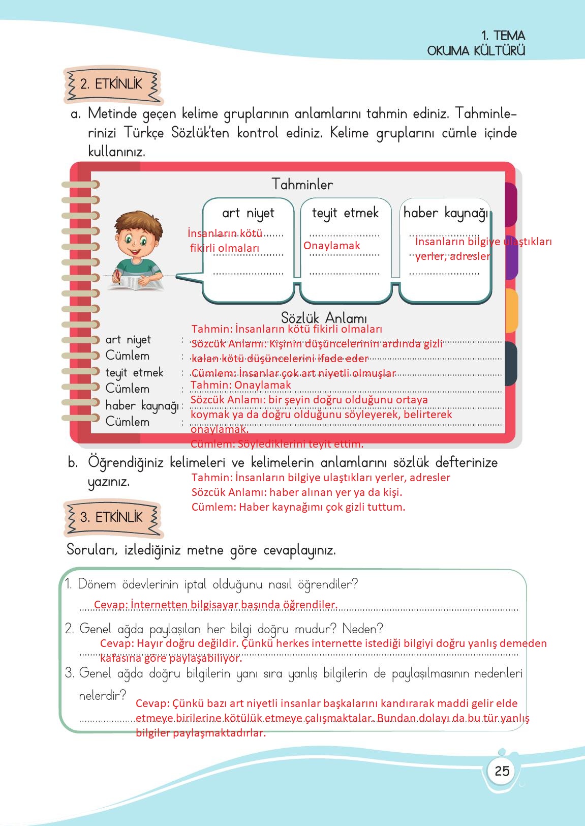 4. Sınıf Meb Yayınları Türkçe Ders Kitabı Sayfa 25 Cevapları