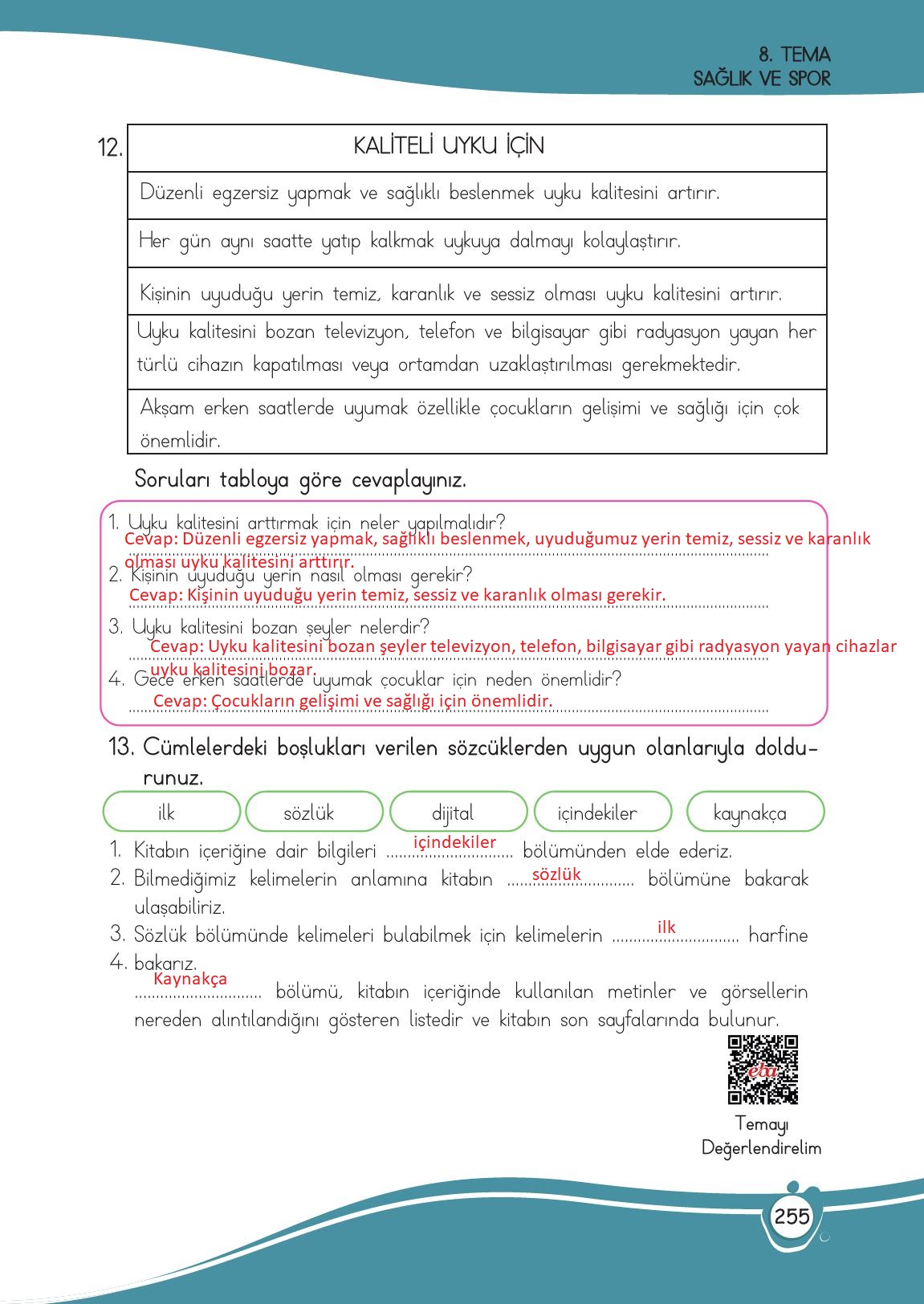 4. Sınıf Meb Yayınları Türkçe Ders Kitabı Sayfa 255 Cevapları