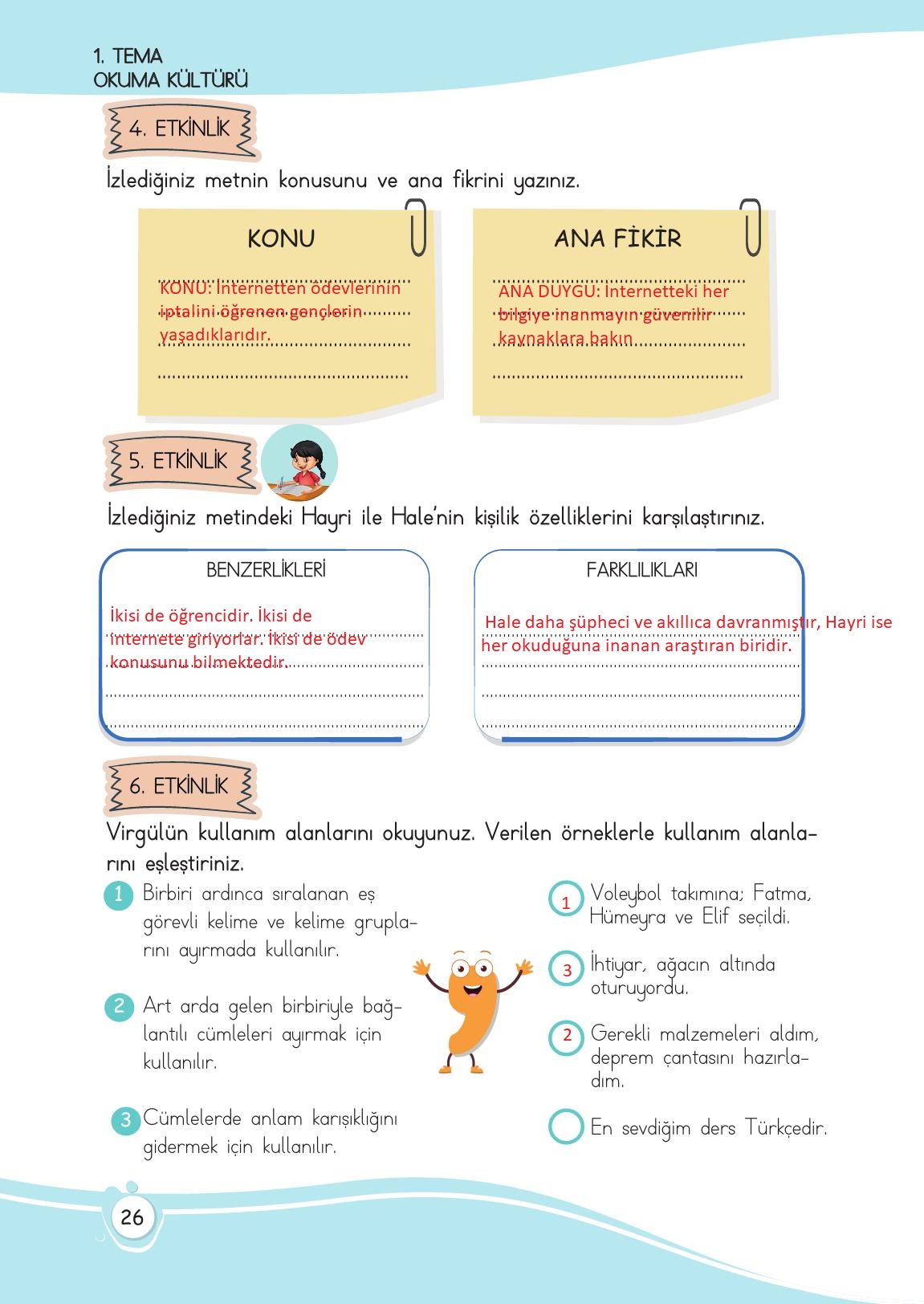 4. Sınıf Meb Yayınları Türkçe Ders Kitabı Sayfa 26 Cevapları