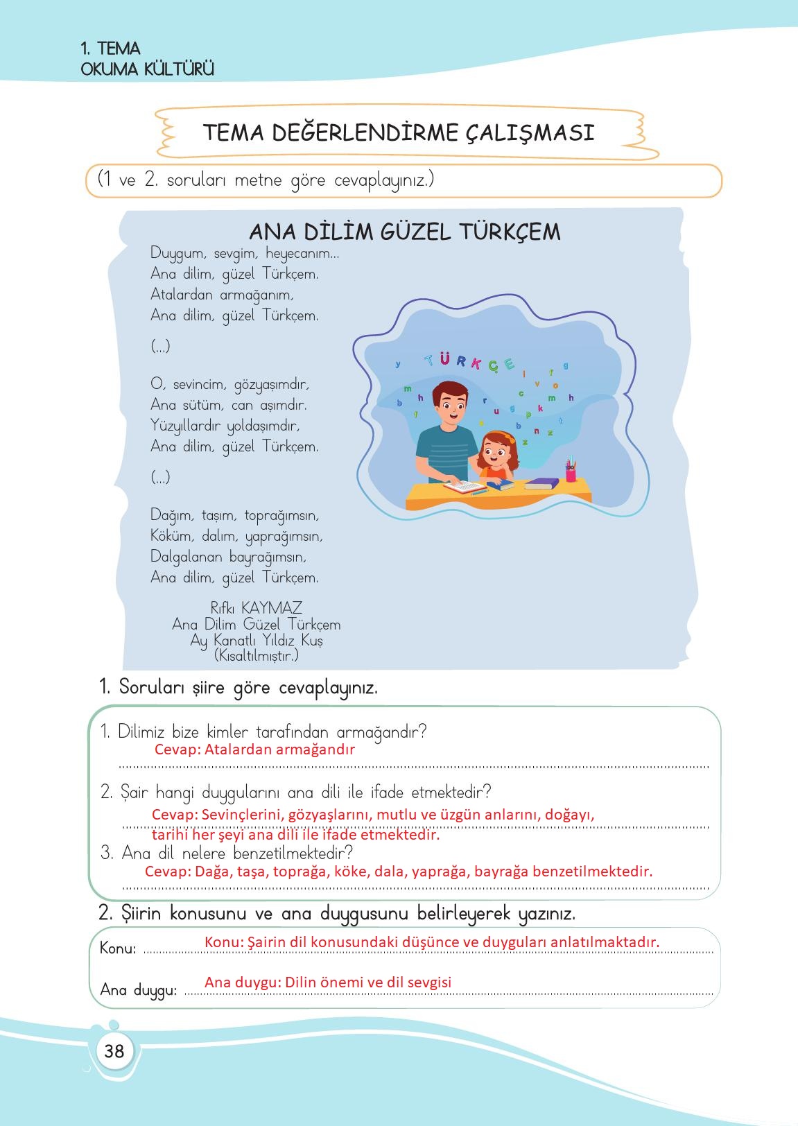 4. Sınıf Meb Yayınları Türkçe Ders Kitabı Sayfa 38 Cevapları