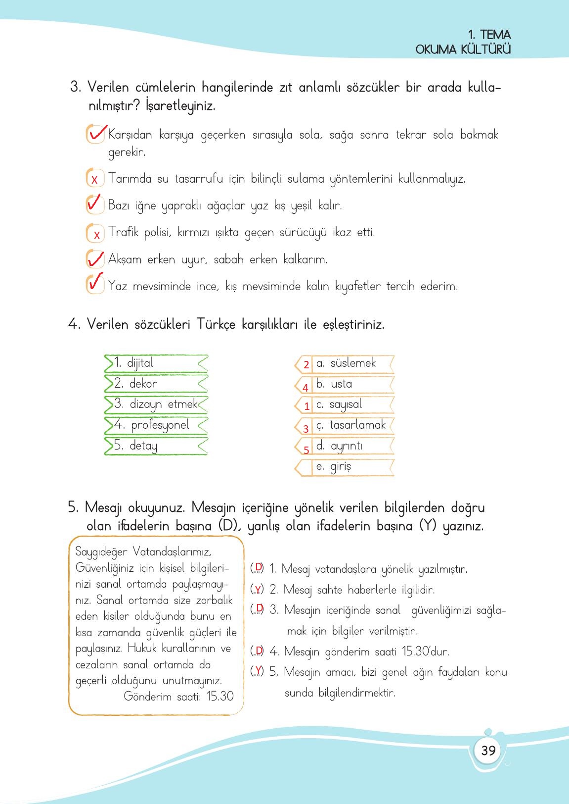4. Sınıf Meb Yayınları Türkçe Ders Kitabı Sayfa 39 Cevapları