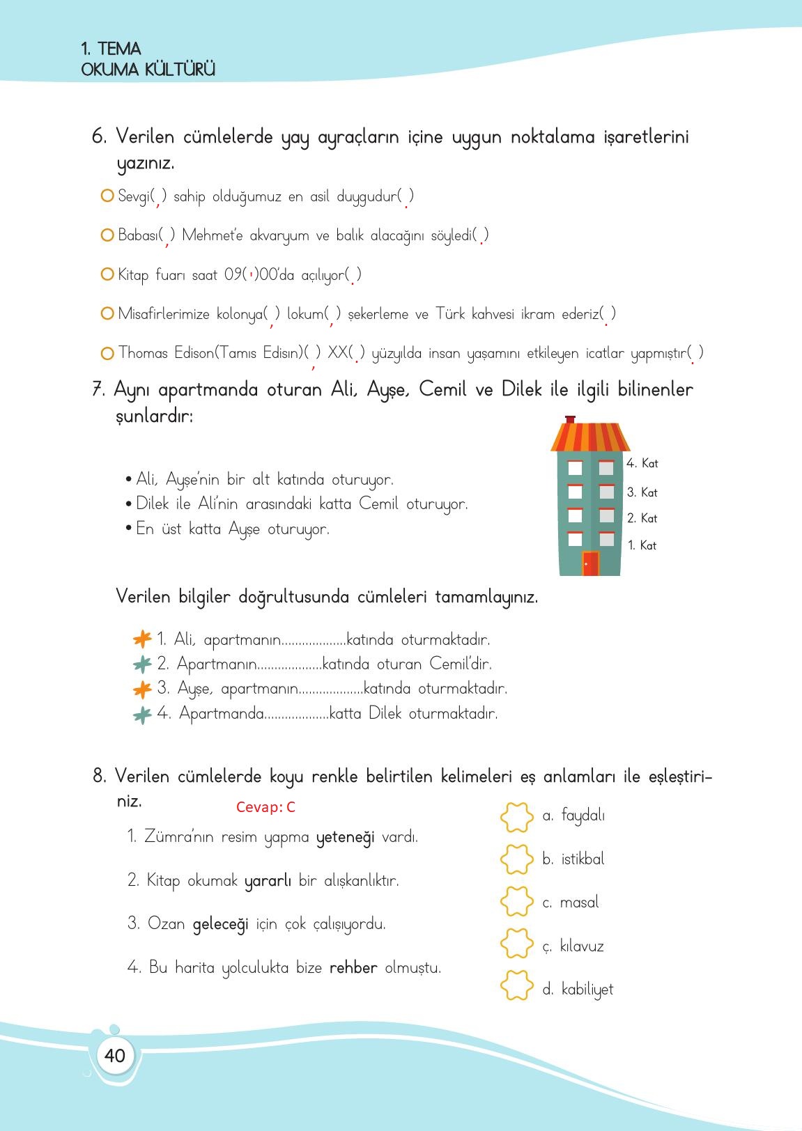 4. Sınıf Meb Yayınları Türkçe Ders Kitabı Sayfa 40 Cevapları