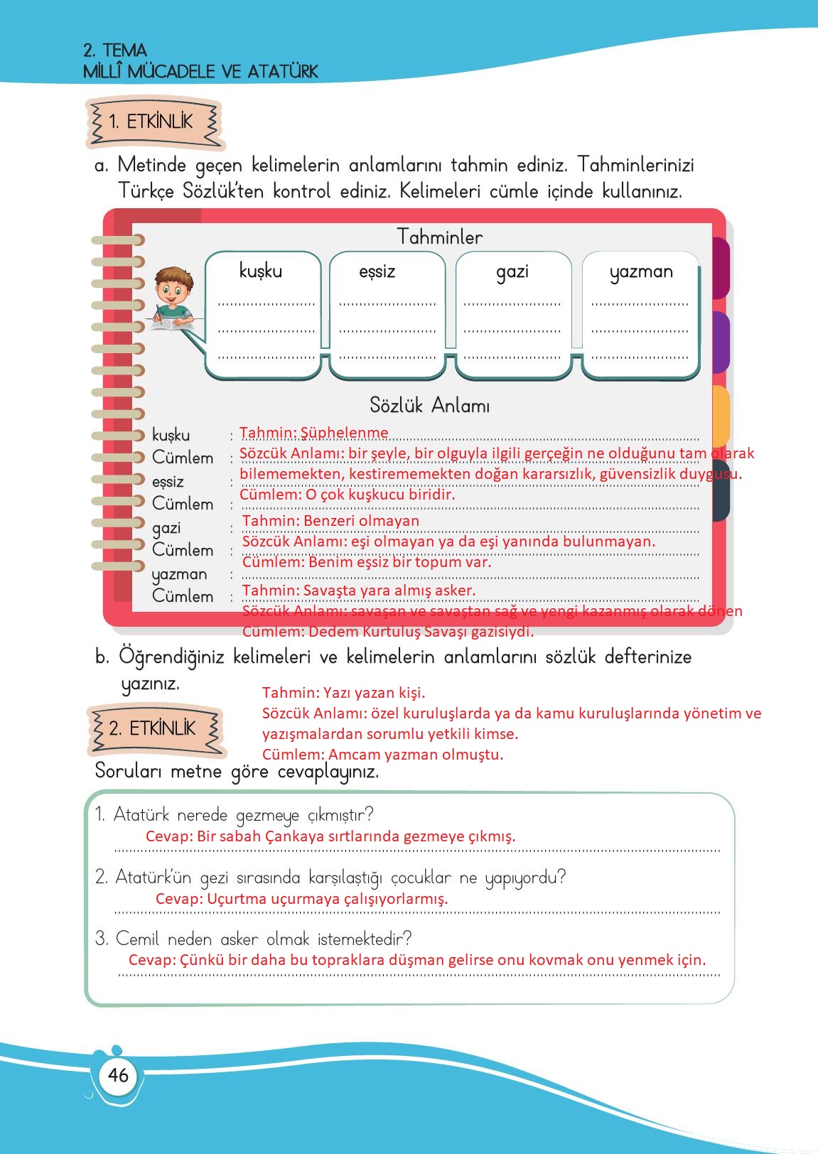 4. Sınıf Meb Yayınları Türkçe Ders Kitabı Sayfa 46 Cevapları
