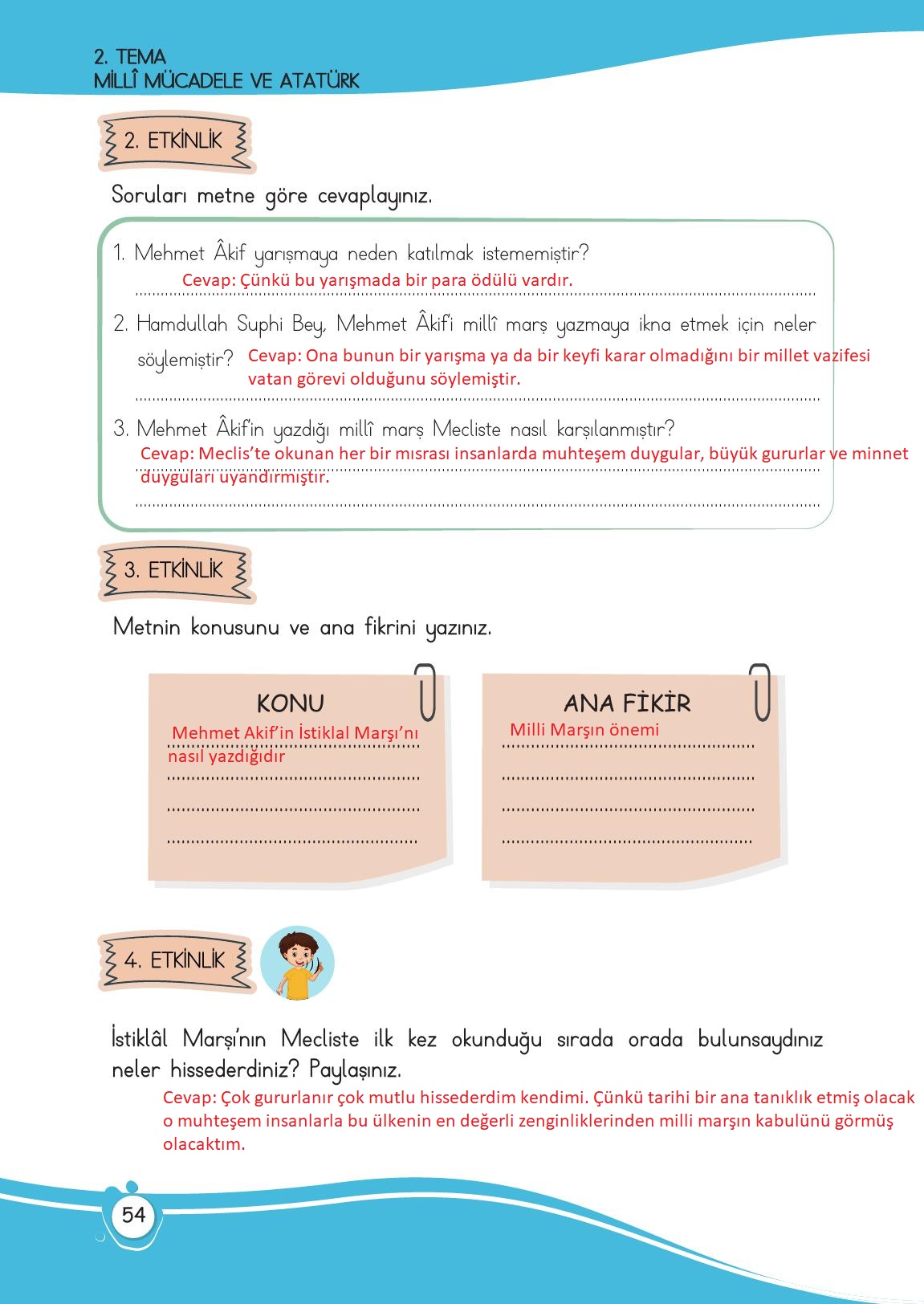 4. Sınıf Meb Yayınları Türkçe Ders Kitabı Sayfa 54 Cevapları