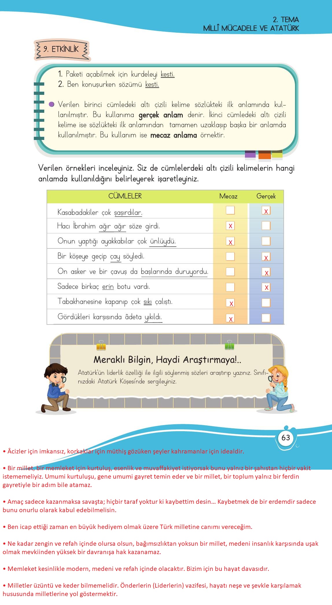 4. Sınıf Meb Yayınları Türkçe Ders Kitabı Sayfa 63 Cevapları