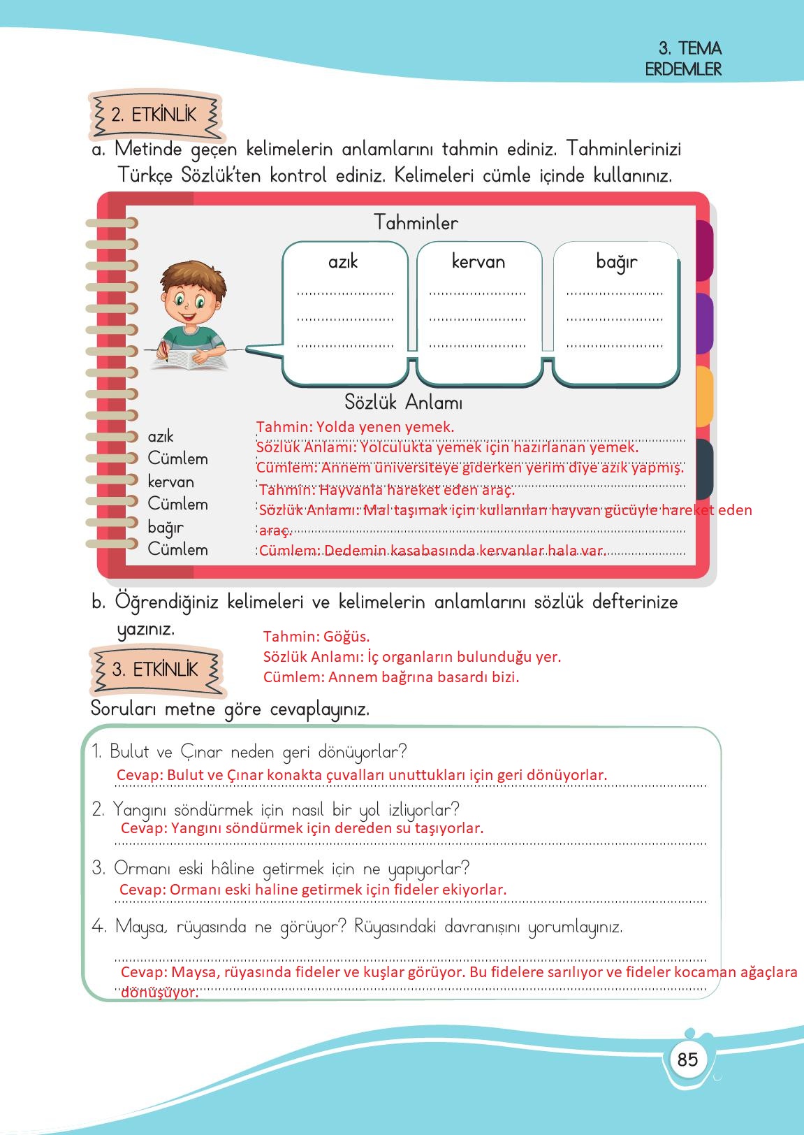 4. Sınıf Meb Yayınları Türkçe Ders Kitabı Sayfa 85 Cevapları