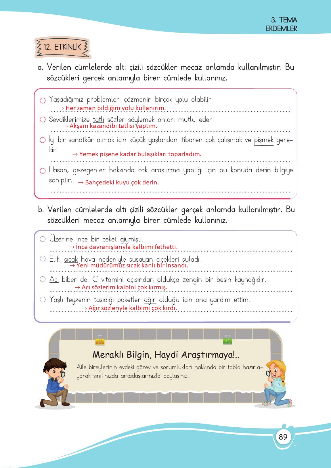 4. Sınıf Meb Yayınları Türkçe Ders Kitabı Sayfa 89 Cevapları