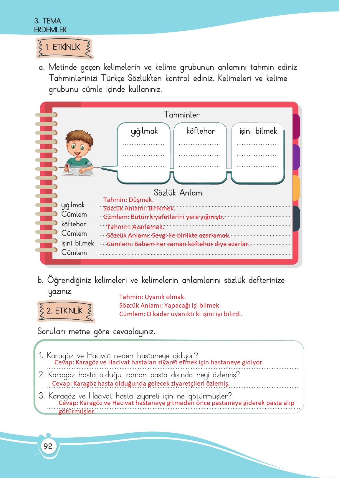 4. Sınıf Meb Yayınları Türkçe Ders Kitabı Sayfa 92 Cevapları