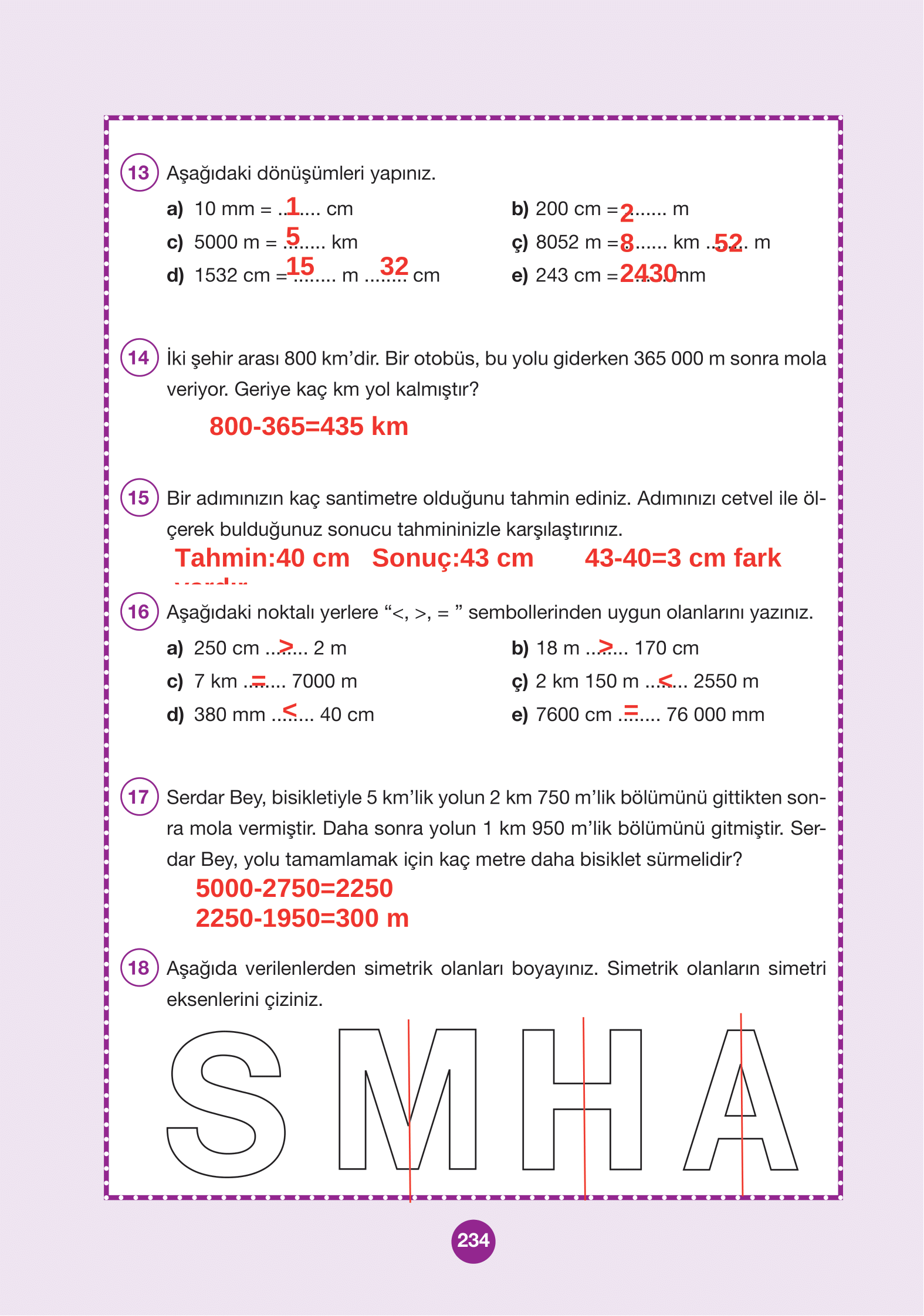 4. Sınıf Pasifik Yayınları Matematik Ders Kitabı Sayfa 234 Cevapları