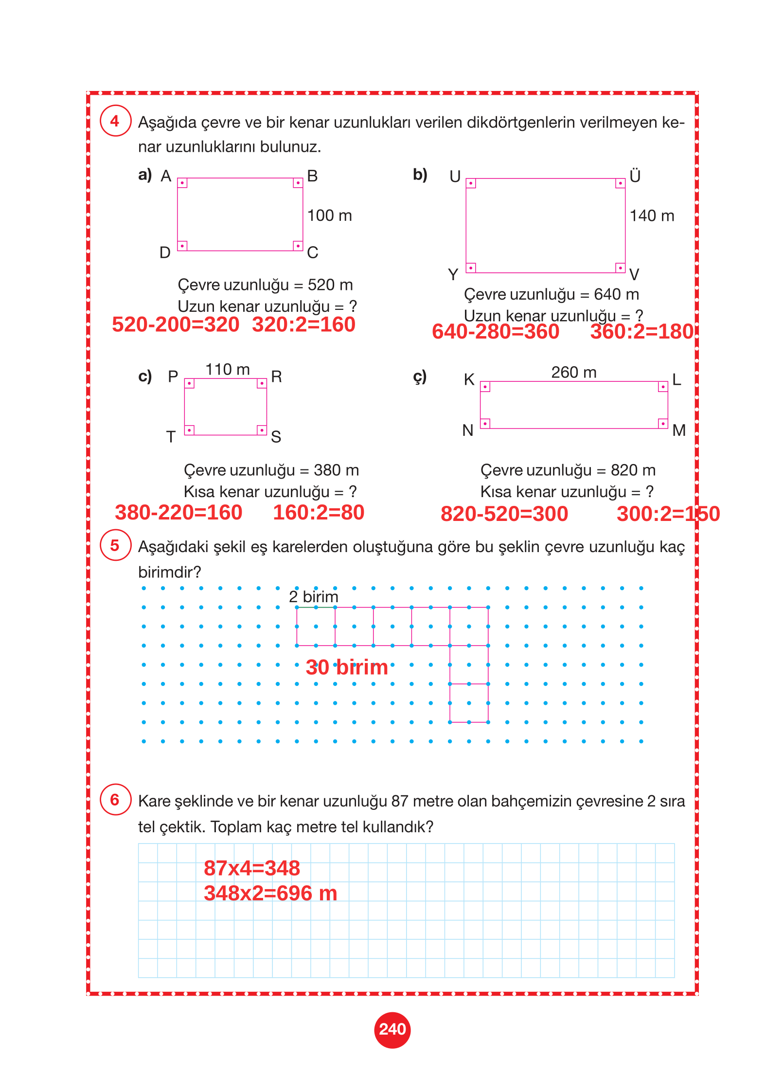 4. Sınıf Pasifik Yayınları Matematik Ders Kitabı Sayfa 240 Cevapları