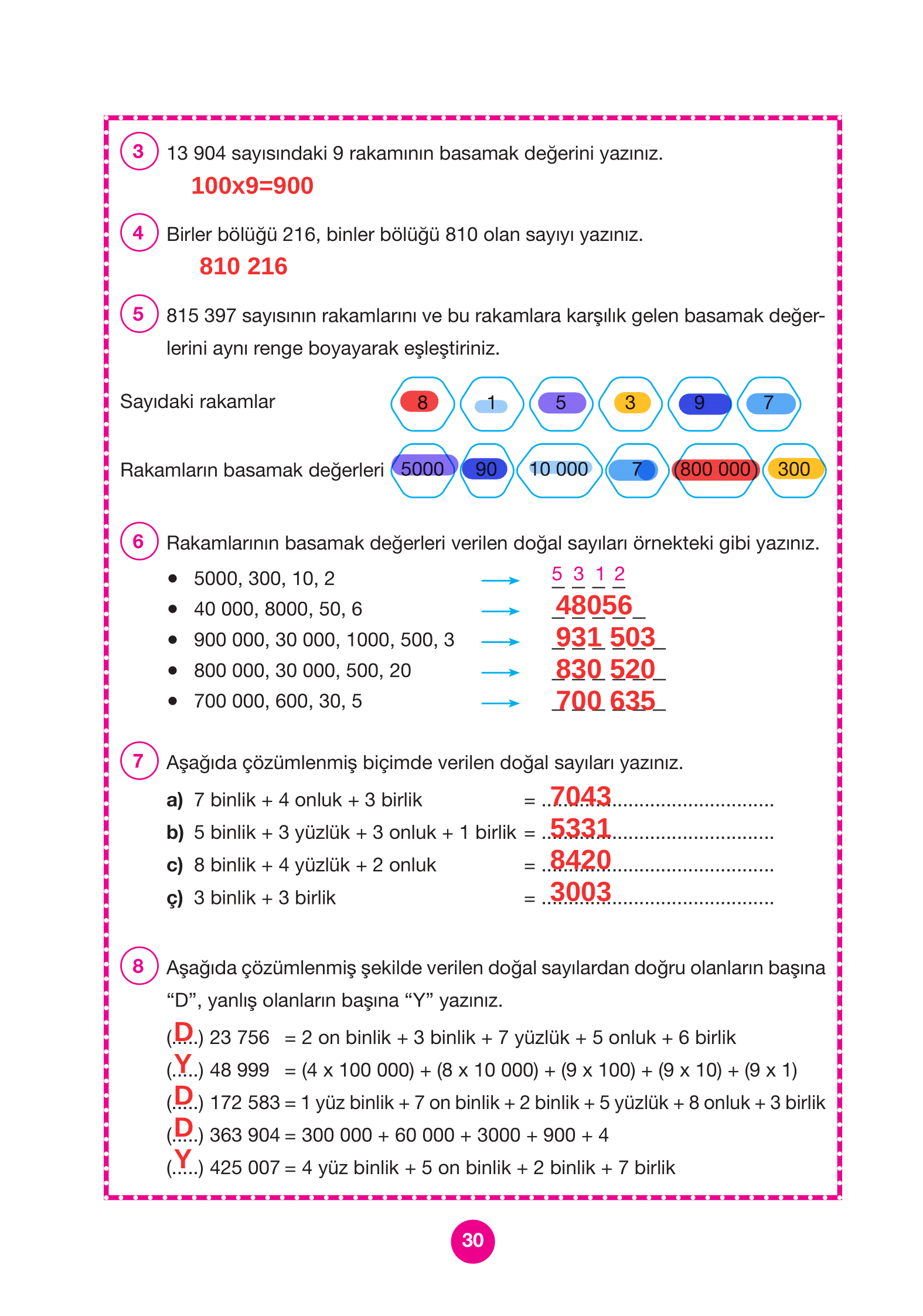 4. Sınıf Pasifik Yayınları Matematik Ders Kitabı Sayfa 30 Cevapları