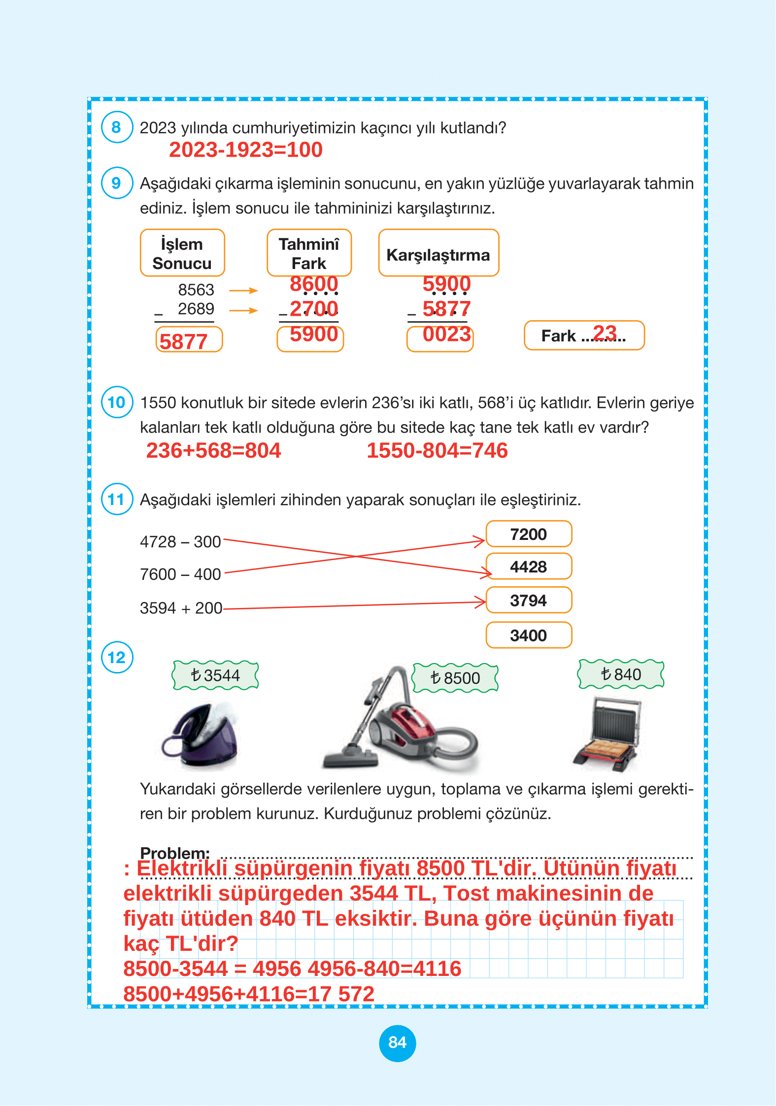 4. Sınıf Pasifik Yayınları Matematik Ders Kitabı Sayfa 84 Cevapları