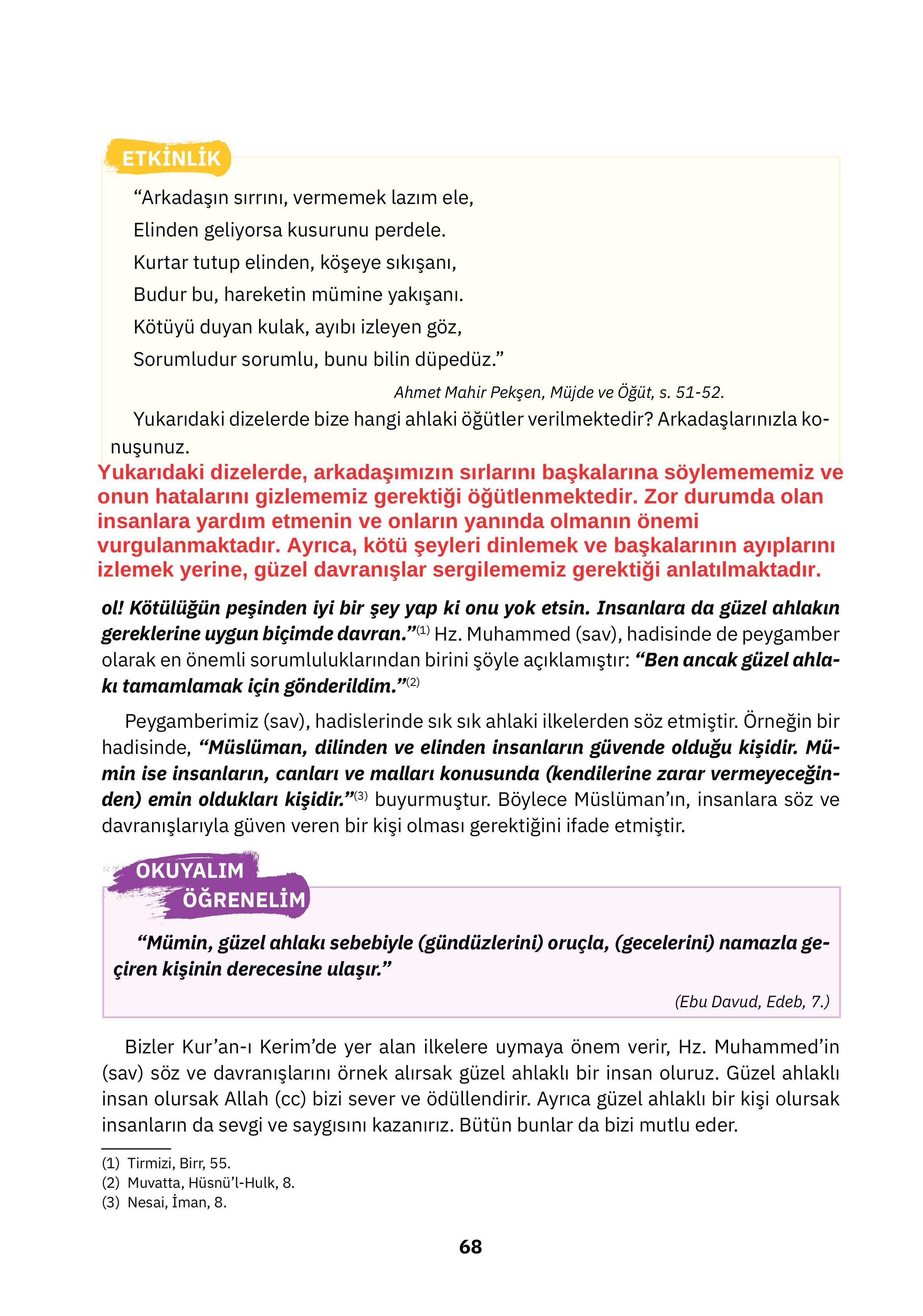 4. Sınıf Sdr Dikey Yayıncılık Din Kültürü Ve Ahlak Bilgisi Ders Kitabı Sayfa 68 Cevapları