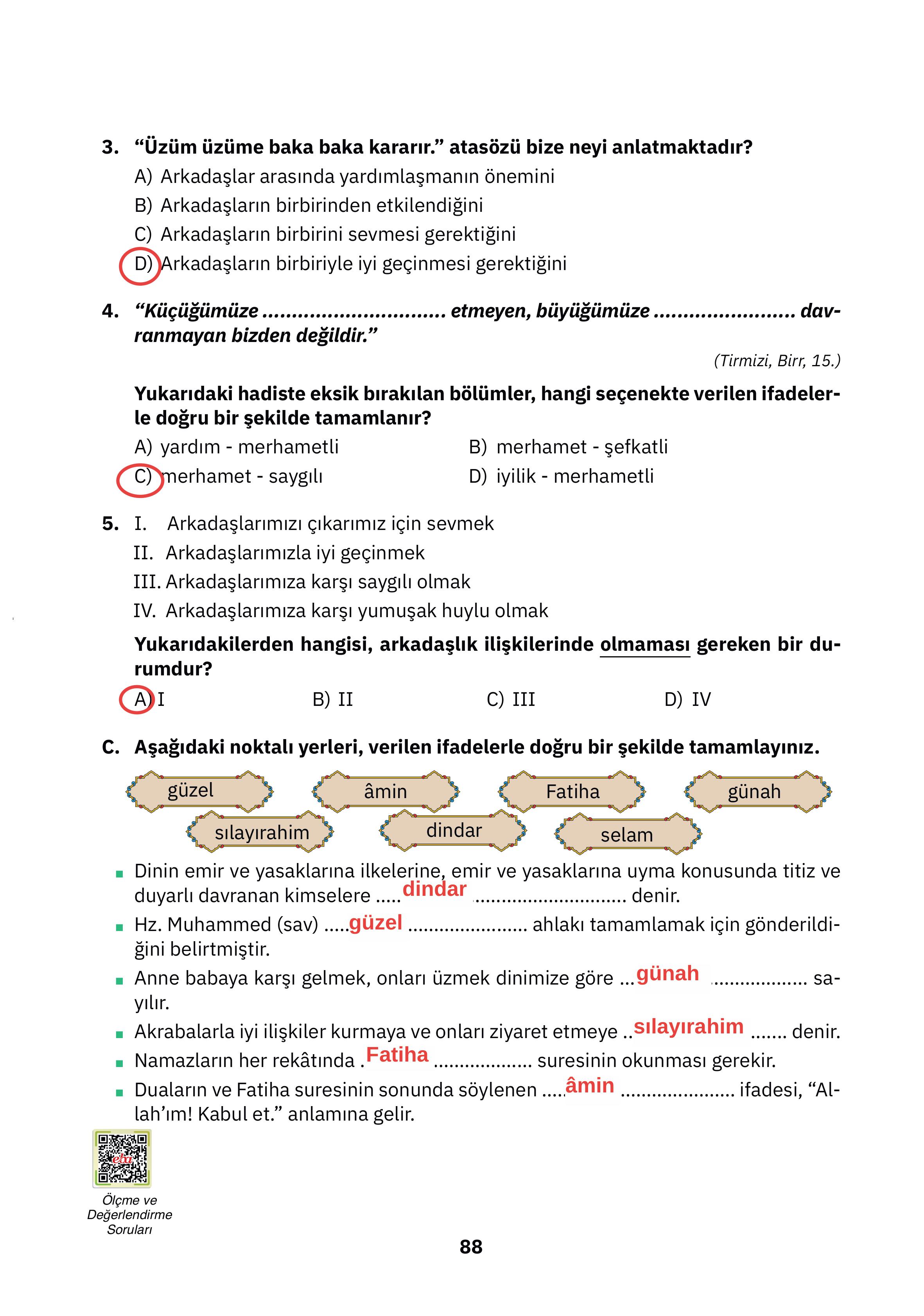 4. Sınıf Sdr Dikey Yayıncılık Din Kültürü Ve Ahlak Bilgisi Ders Kitabı Sayfa 88 Cevapları 4. Sınıf Sdr Dikey Yayıncılık Din Kültürü Ve Ahlak Bilgisi Ders Kitabı Sayfa 88 Cevapları