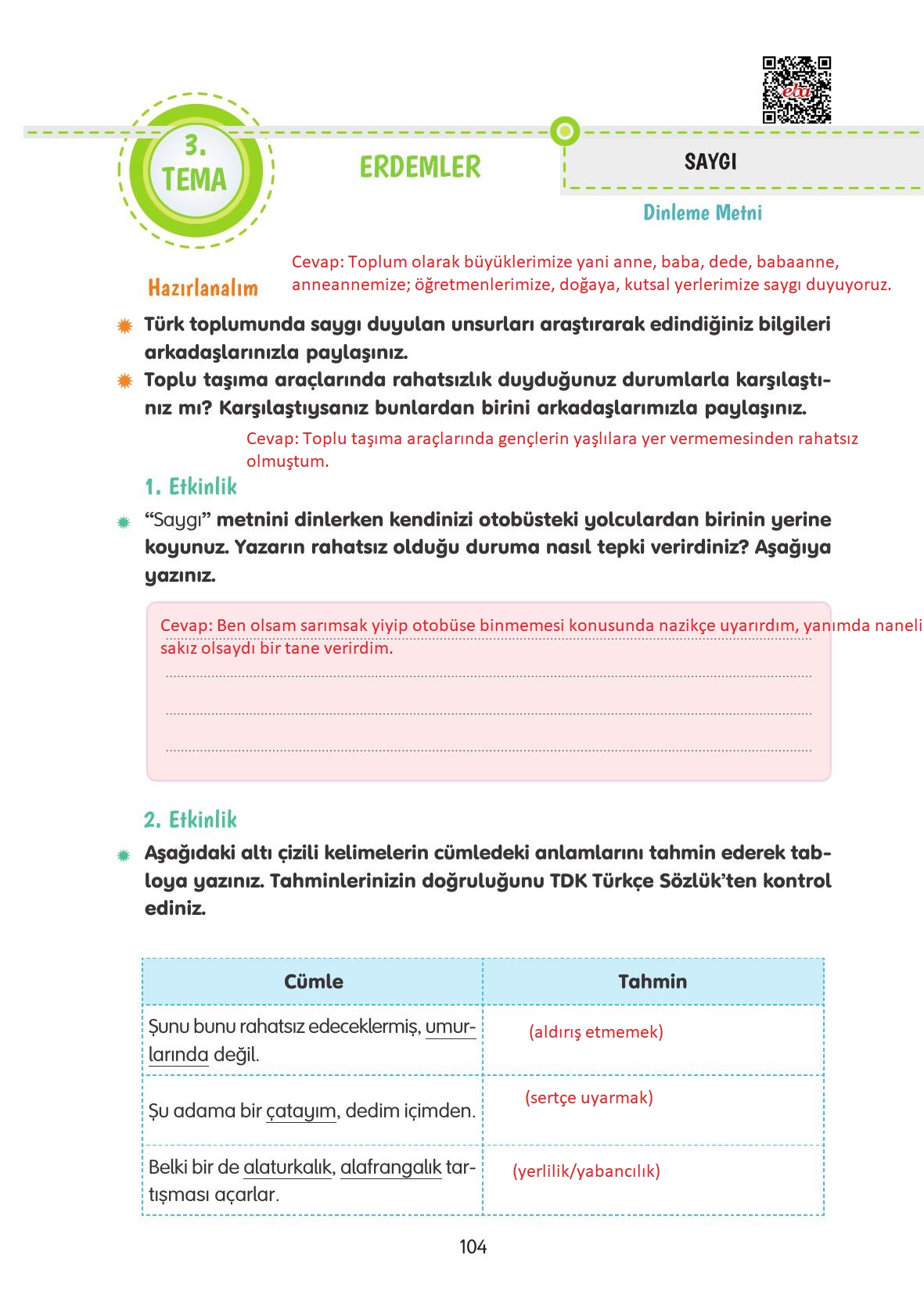 4. Sınıf Tuna Yayınları Türkçe Ders Kitabı Sayfa 104 Cevapları