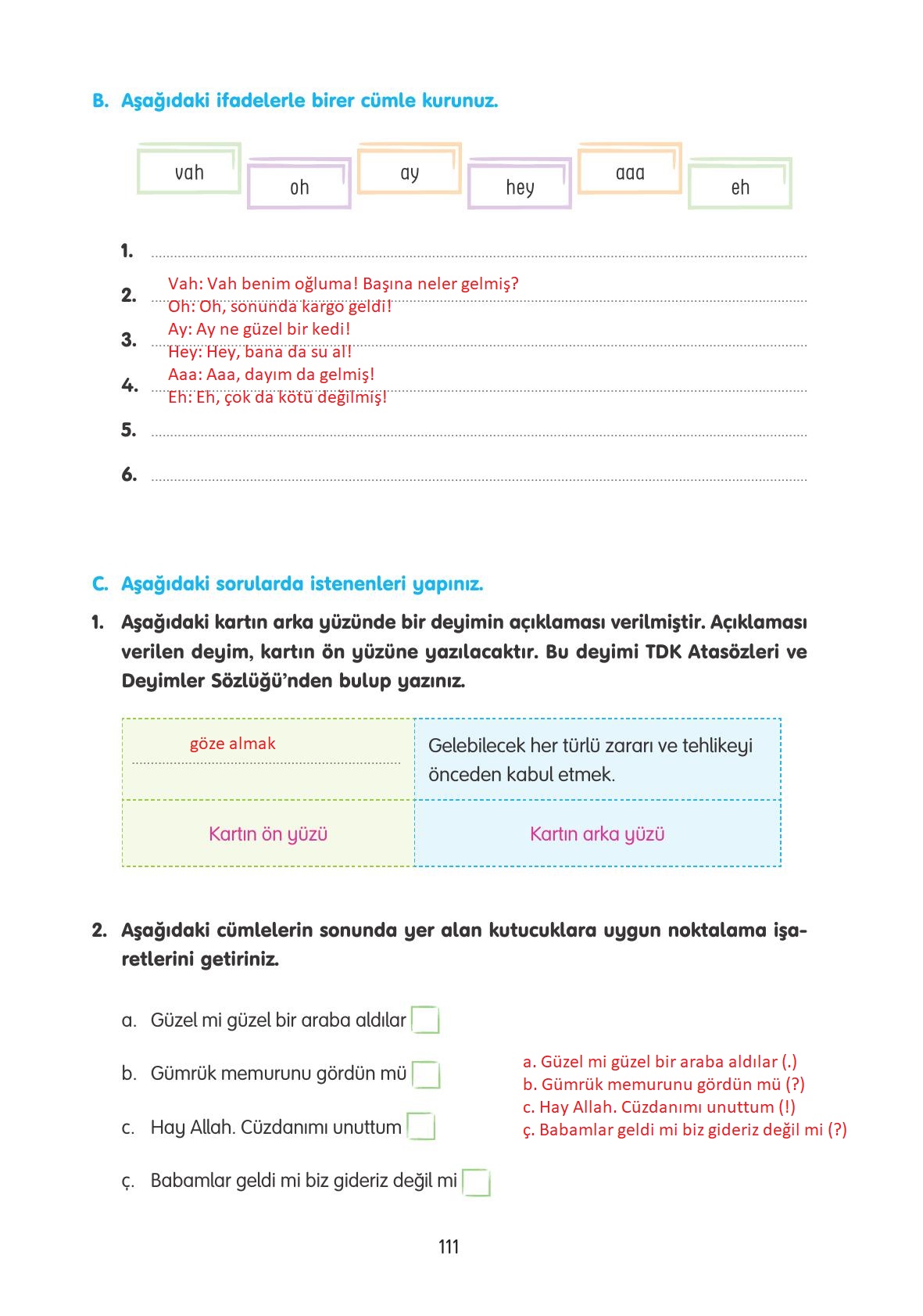 4. Sınıf Tuna Yayınları Türkçe Ders Kitabı Sayfa 111 Cevapları