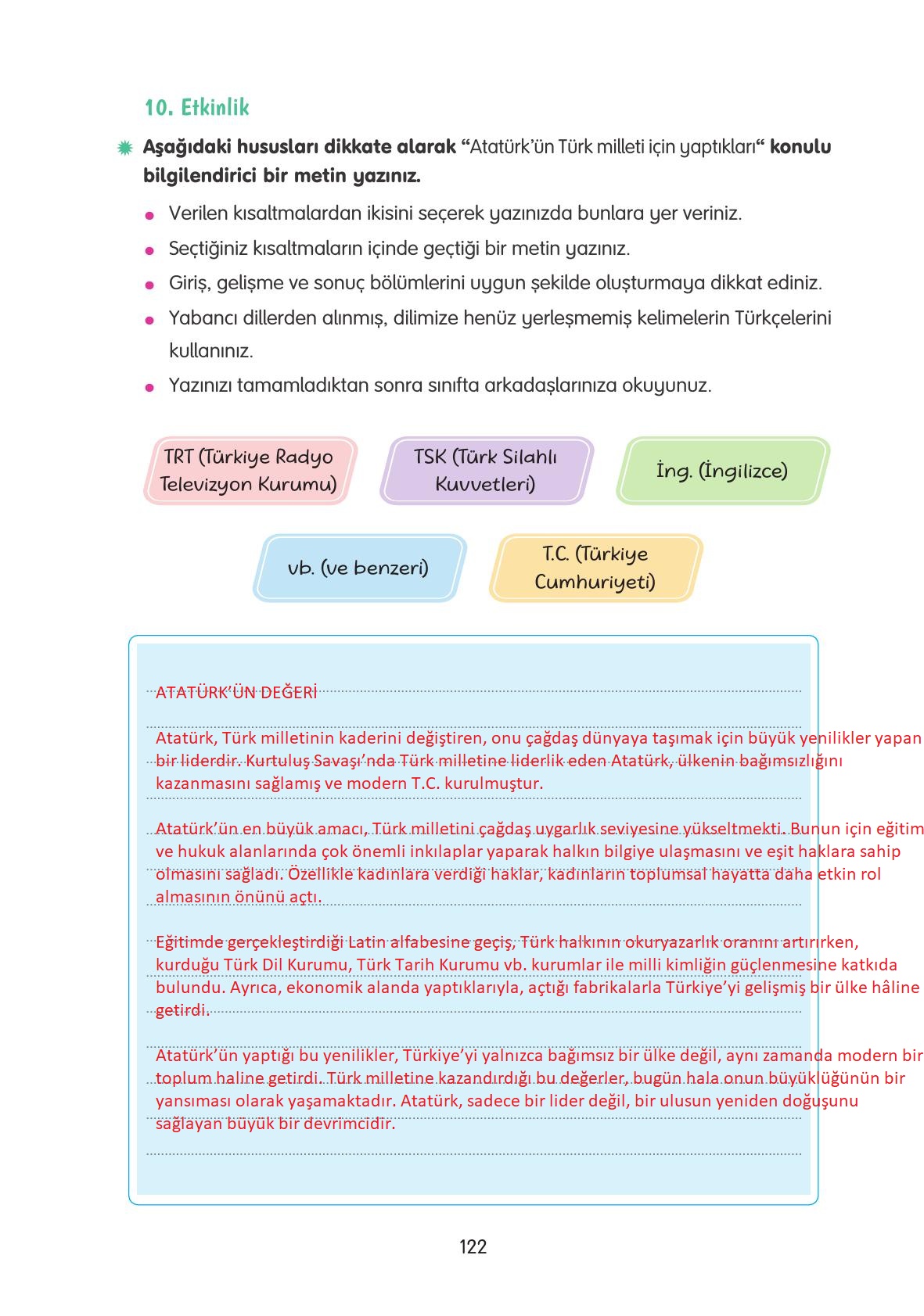 4. Sınıf Tuna Yayınları Türkçe Ders Kitabı Sayfa 122 Cevapları