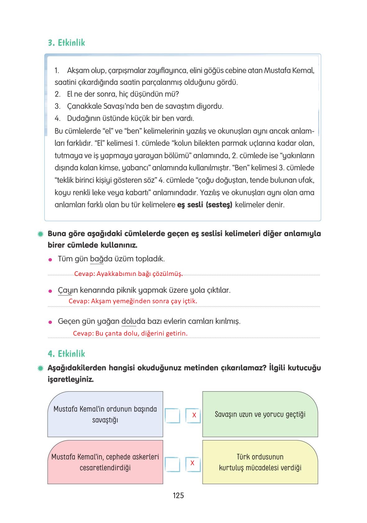 4. Sınıf Tuna Yayınları Türkçe Ders Kitabı Sayfa 125 Cevapları