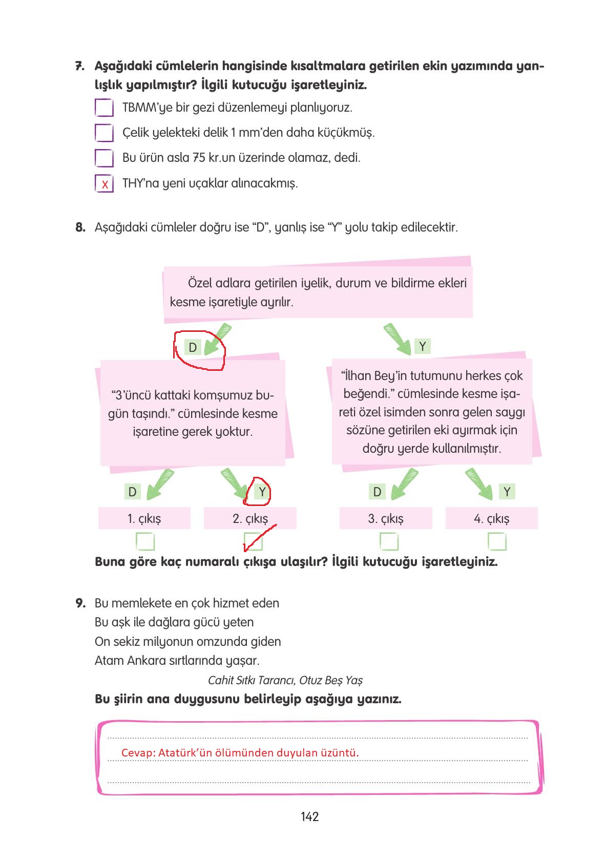 4. Sınıf Tuna Yayınları Türkçe Ders Kitabı Sayfa 142 Cevapları