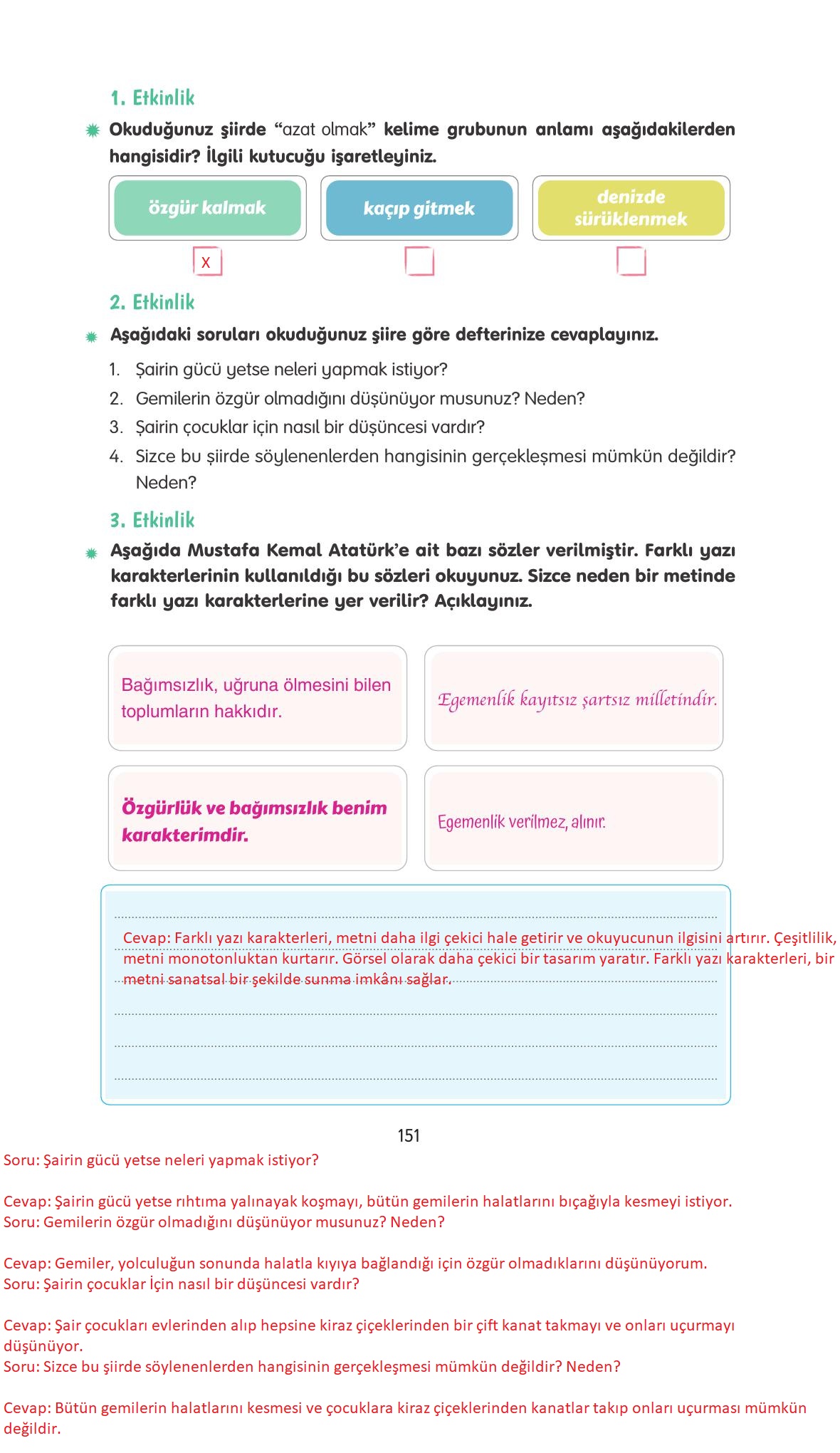 4. Sınıf Tuna Yayınları Türkçe Ders Kitabı Sayfa 151 Cevapları