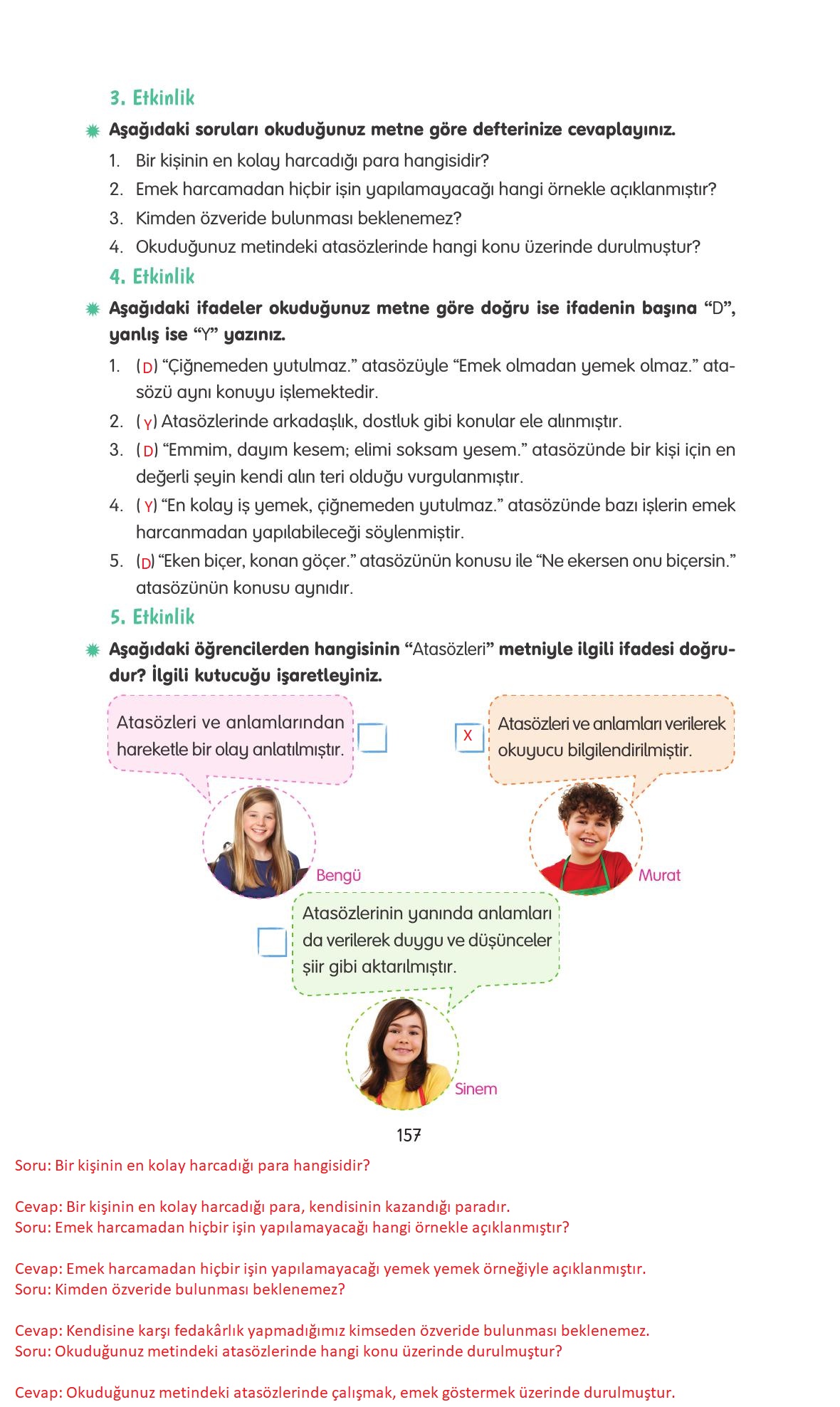 4. Sınıf Tuna Yayınları Türkçe Ders Kitabı Sayfa 157 Cevapları