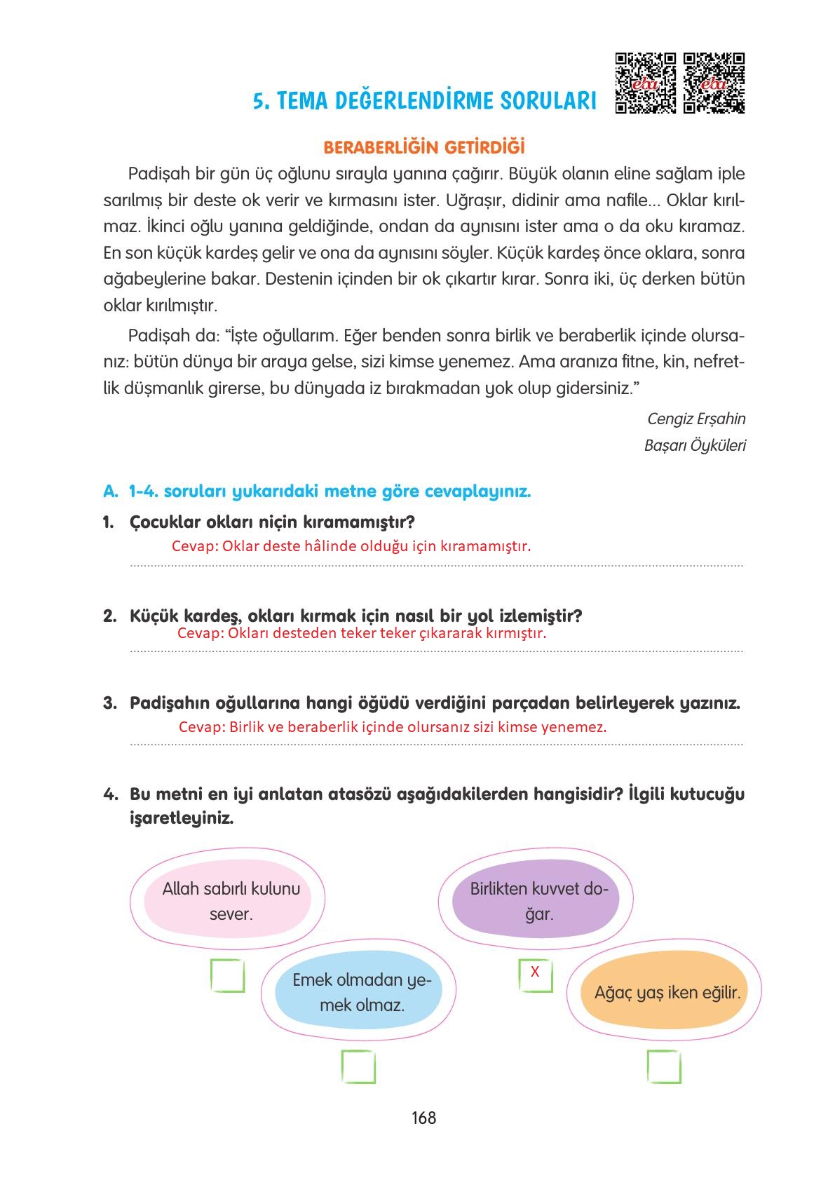 4. Sınıf Tuna Yayınları Türkçe Ders Kitabı Sayfa 168 Cevapları