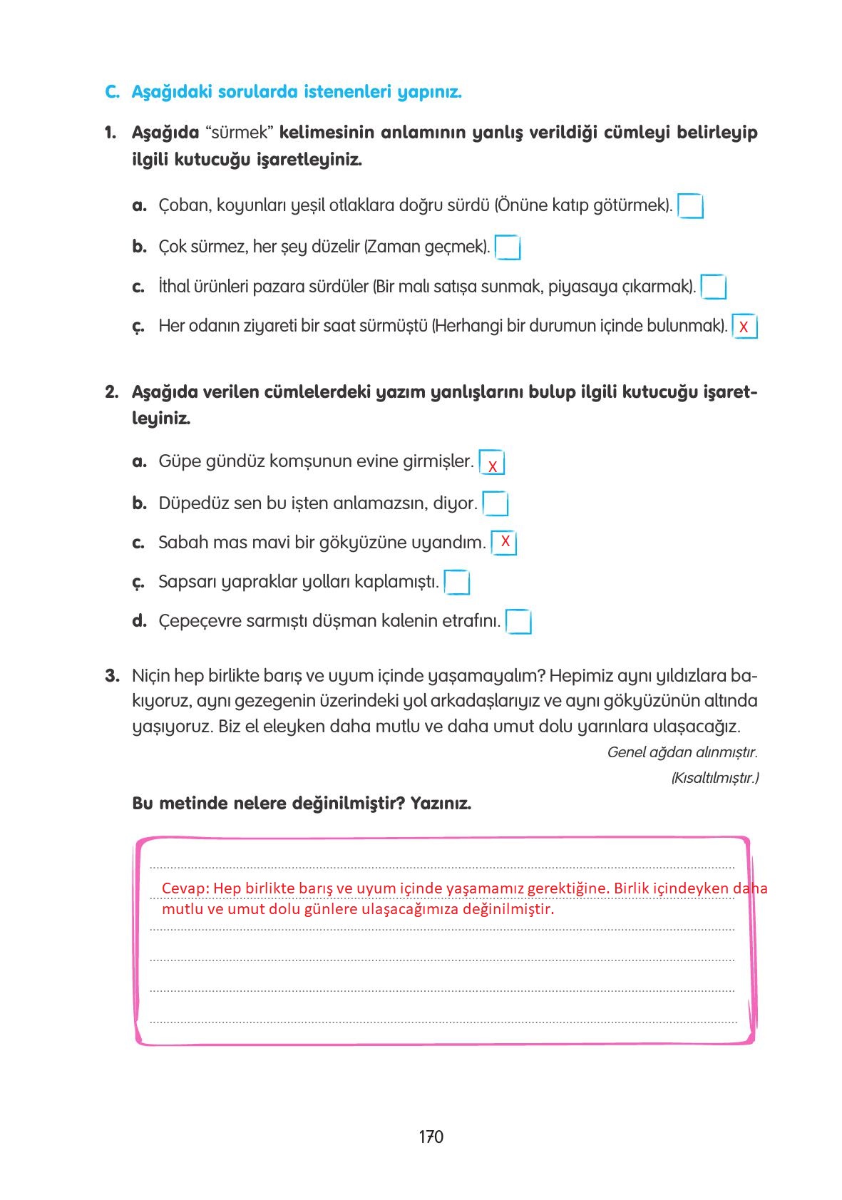 4. Sınıf Tuna Yayınları Türkçe Ders Kitabı Sayfa 170 Cevapları