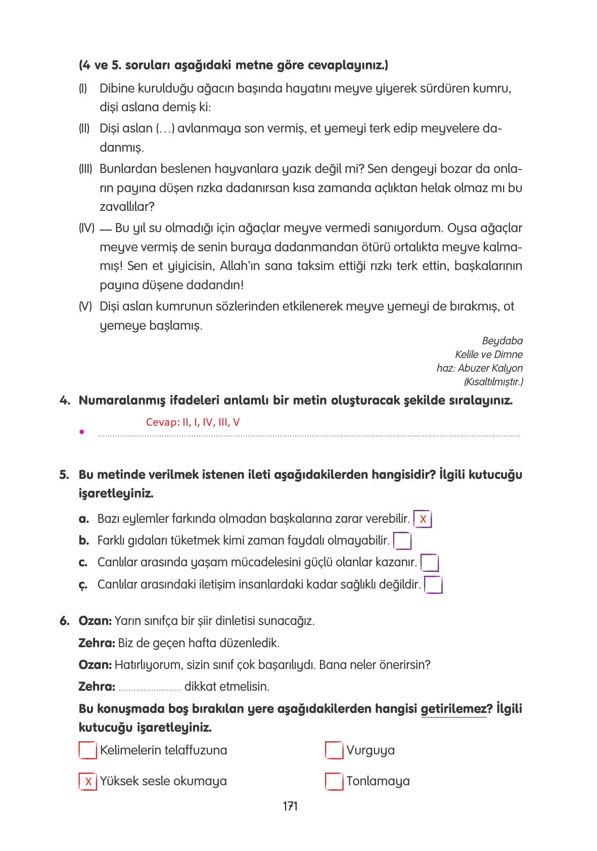 4. Sınıf Tuna Yayınları Türkçe Ders Kitabı Sayfa 171 Cevapları