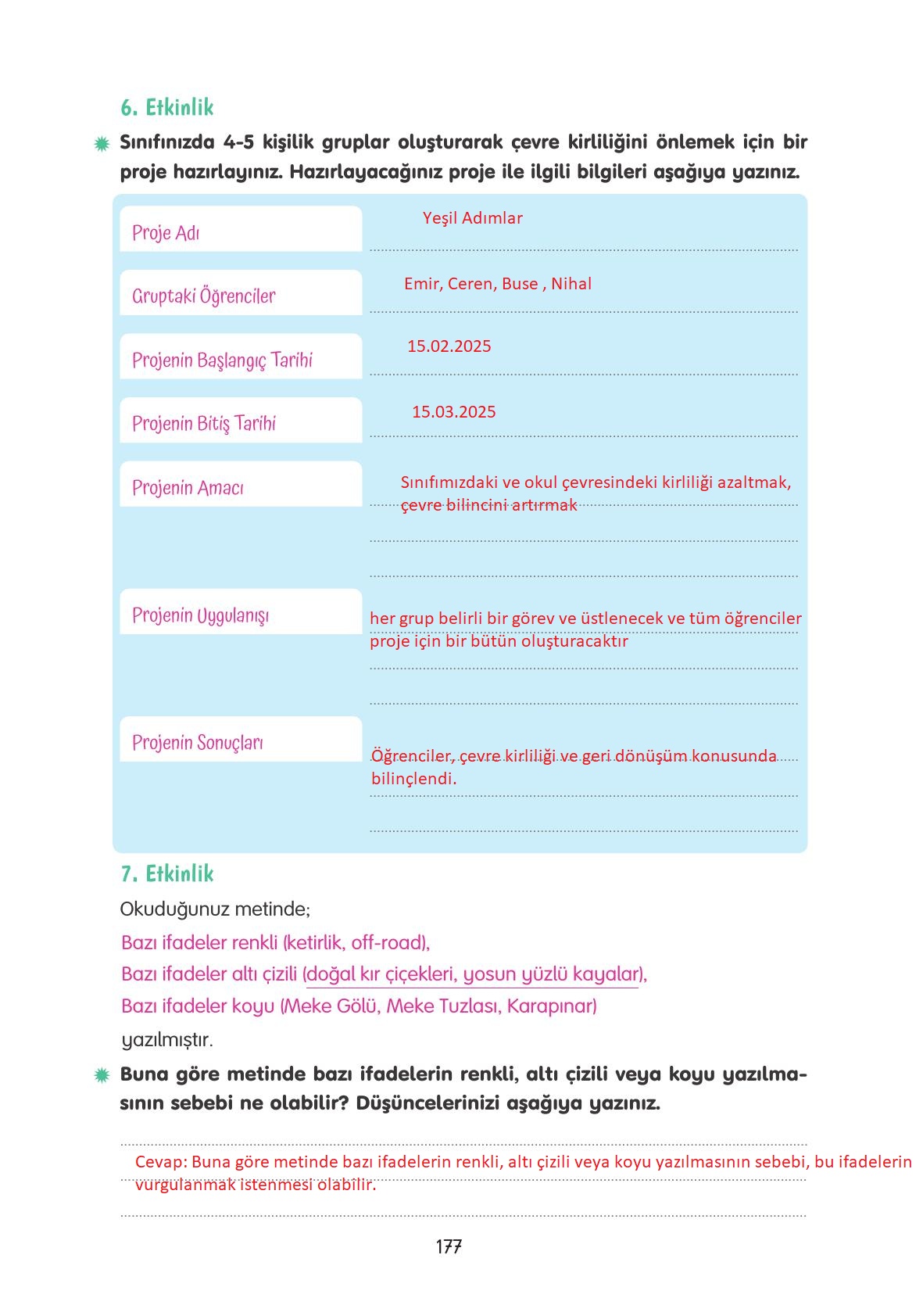 4. Sınıf Tuna Yayınları Türkçe Ders Kitabı Sayfa 177 Cevapları
