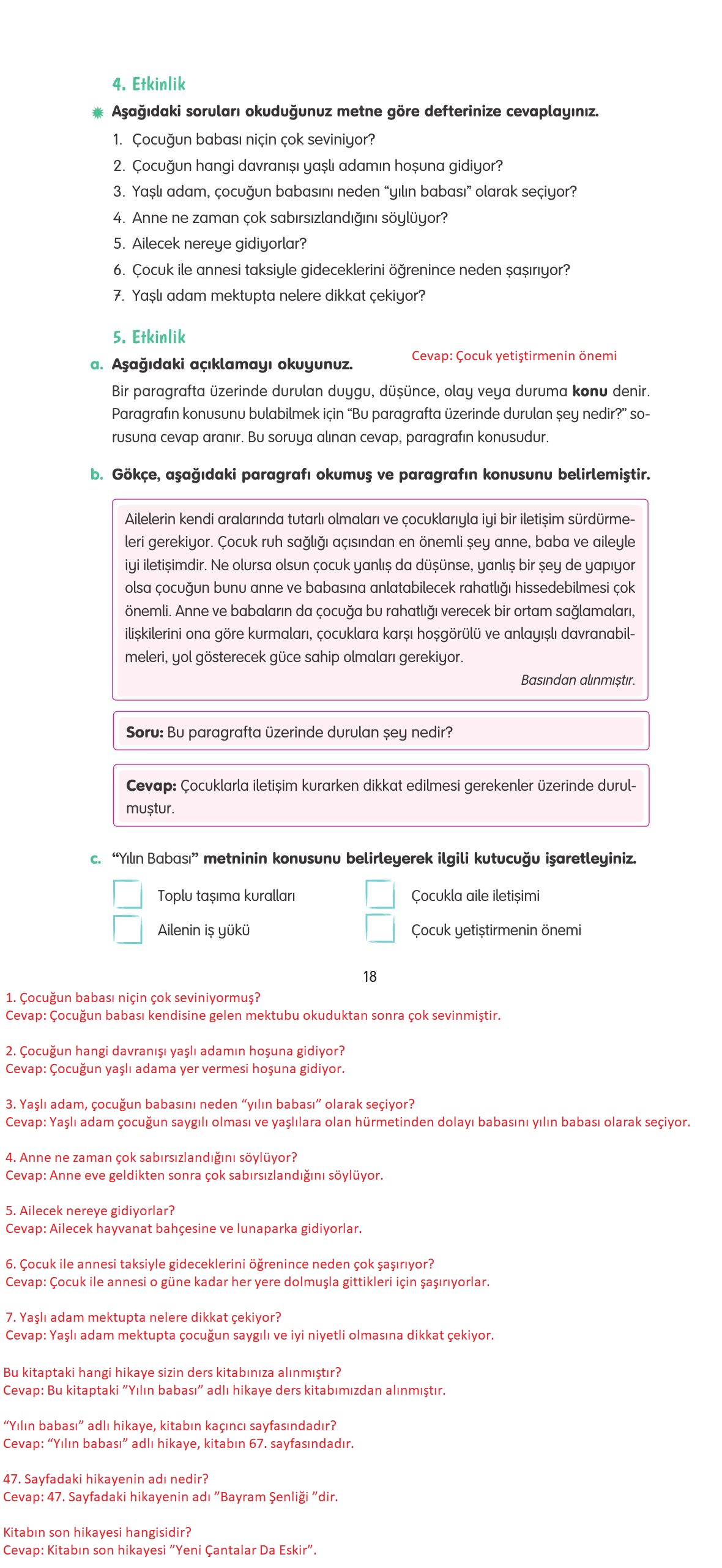 4. Sınıf Tuna Yayınları Türkçe Ders Kitabı Sayfa 18 Cevapları