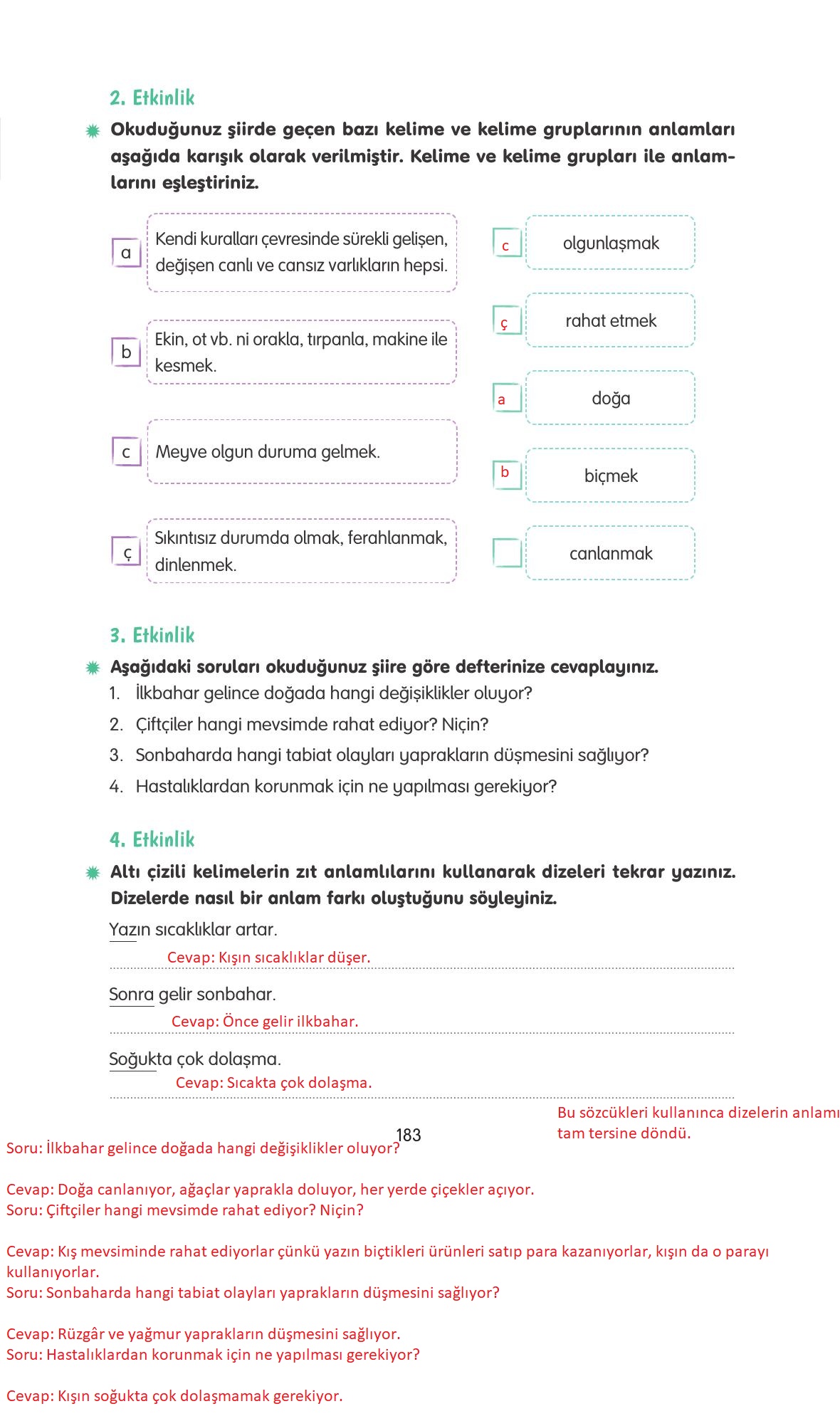 4. Sınıf Tuna Yayınları Türkçe Ders Kitabı Sayfa 183 Cevapları