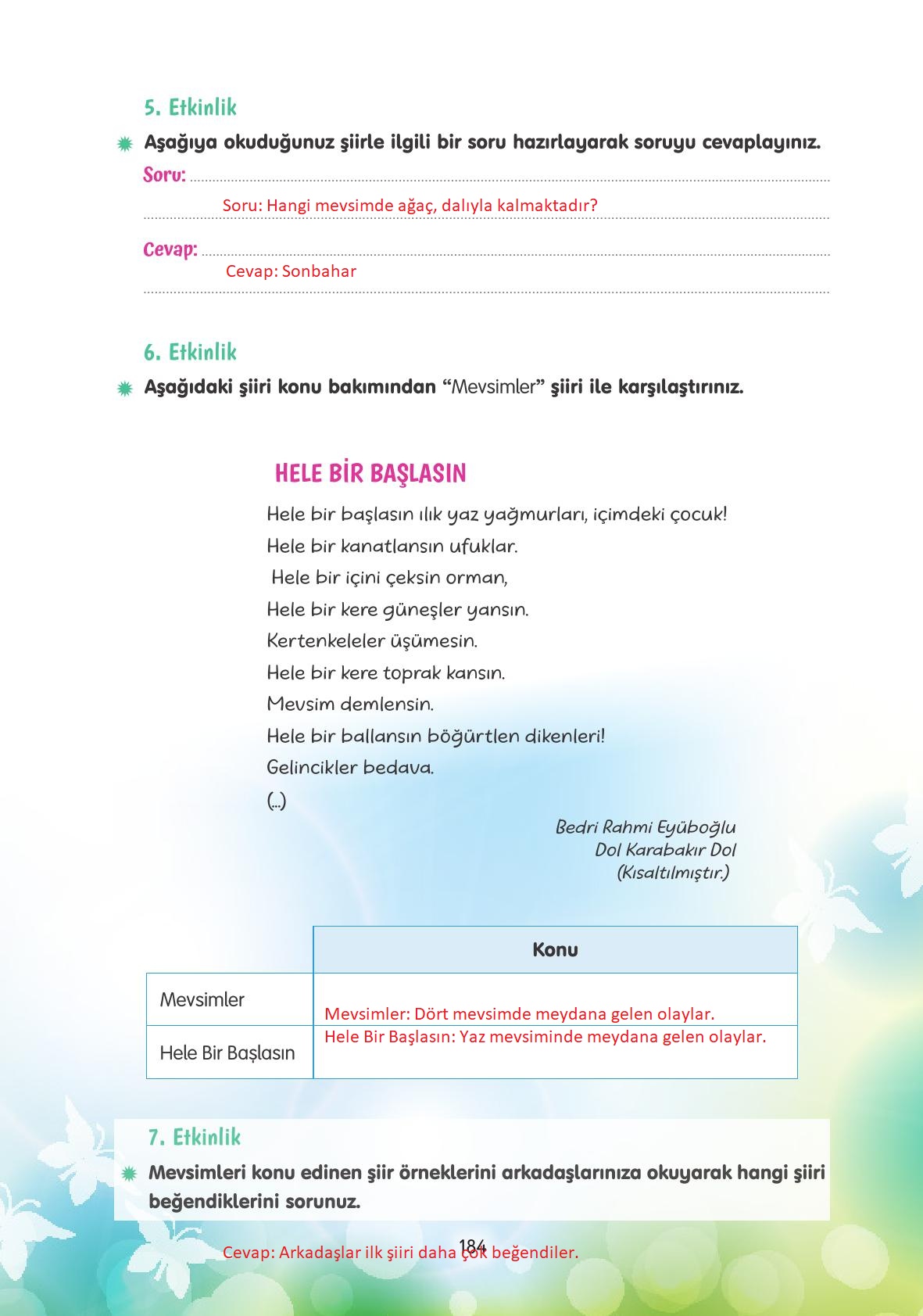 4. Sınıf Tuna Yayınları Türkçe Ders Kitabı Sayfa 184 Cevapları