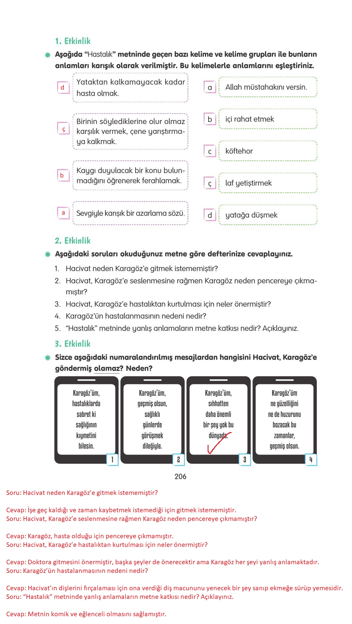 4. Sınıf Tuna Yayınları Türkçe Ders Kitabı Sayfa 206 Cevapları