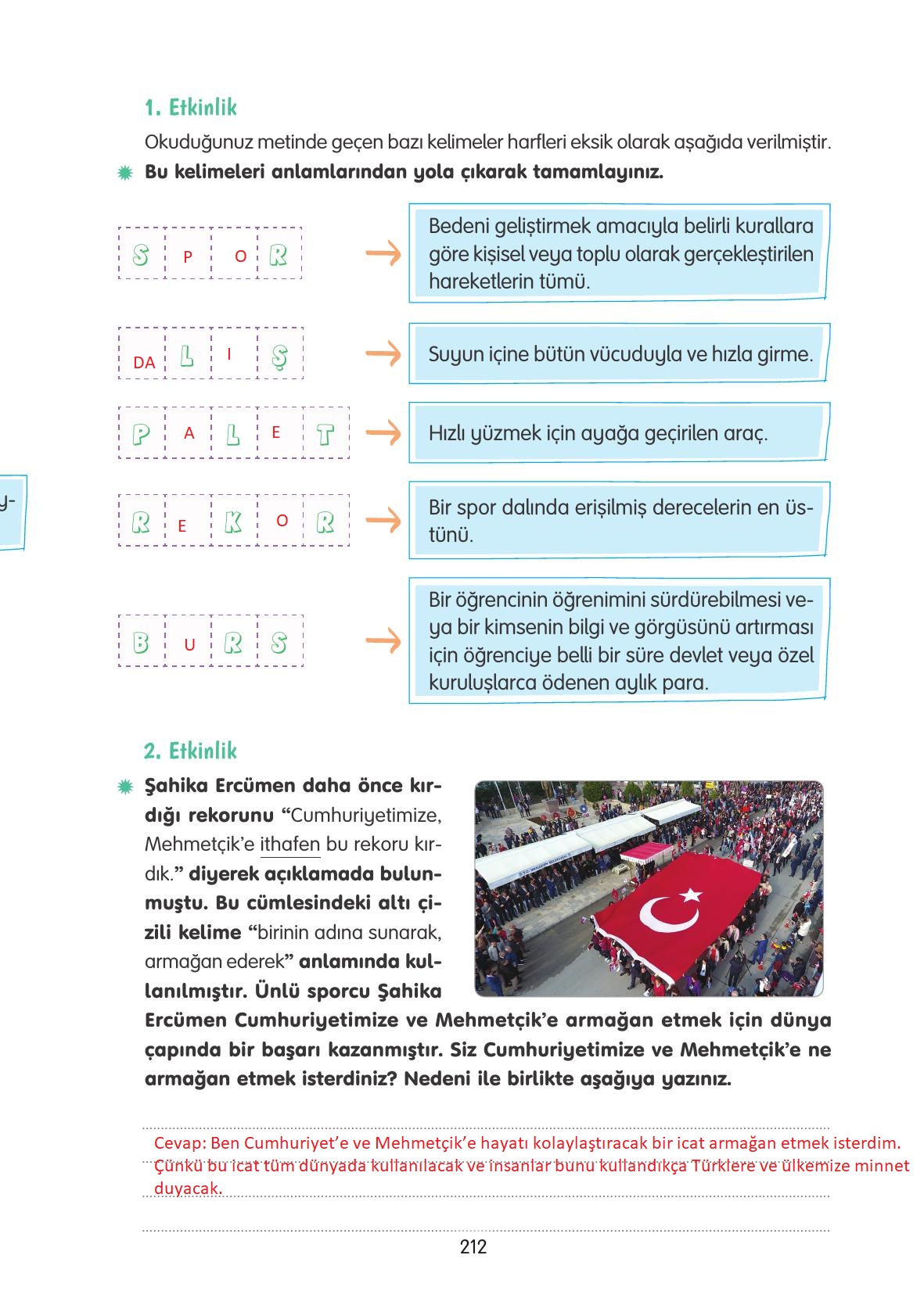 4. Sınıf Tuna Yayınları Türkçe Ders Kitabı Sayfa 212 Cevapları