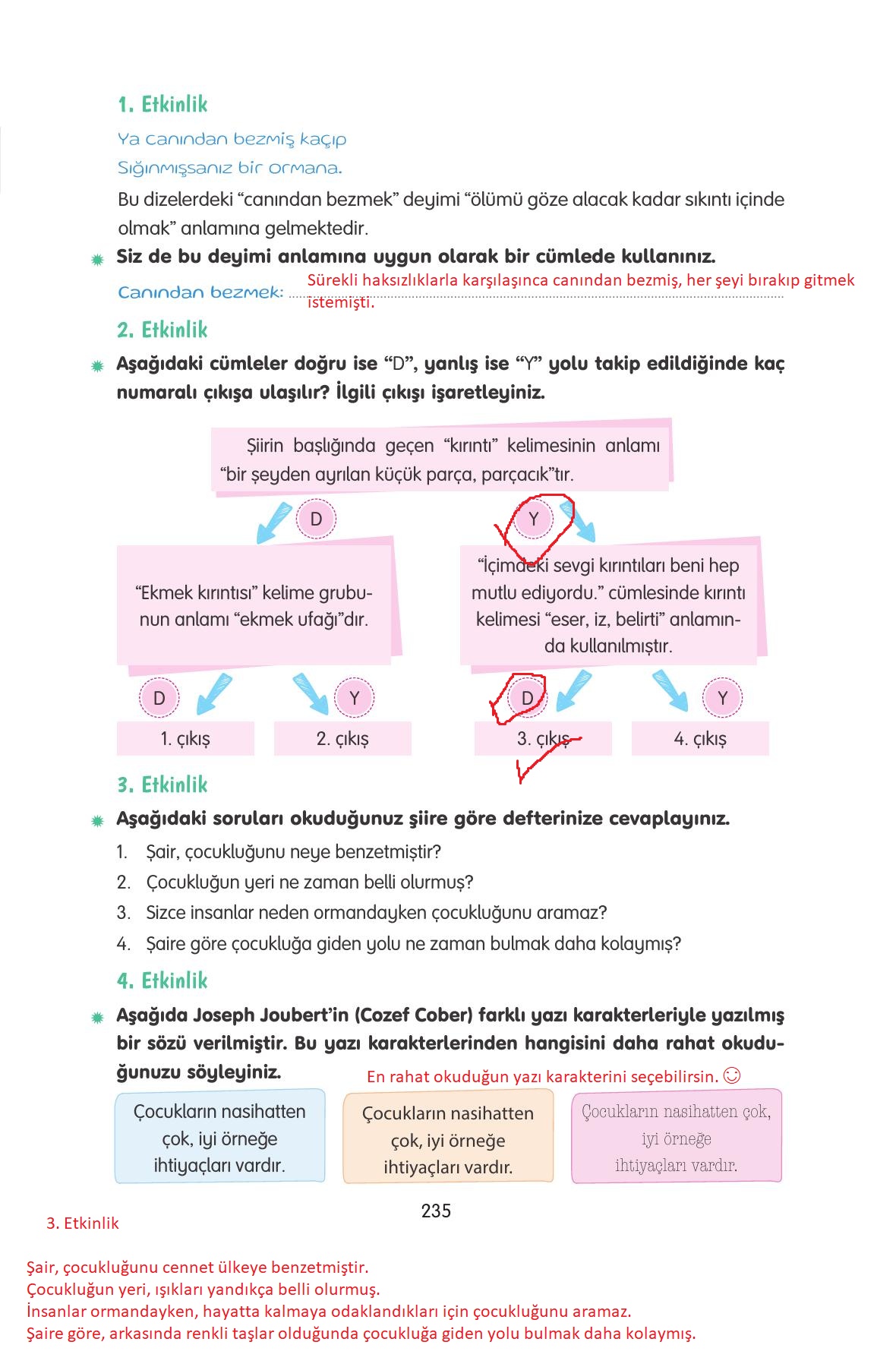 4. Sınıf Tuna Yayınları Türkçe Ders Kitabı Sayfa 235 Cevapları