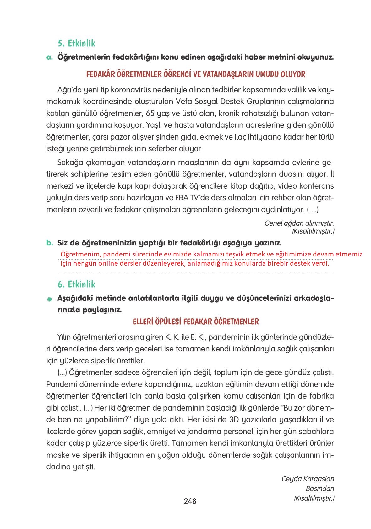 4. Sınıf Tuna Yayınları Türkçe Ders Kitabı Sayfa 248 Cevapları