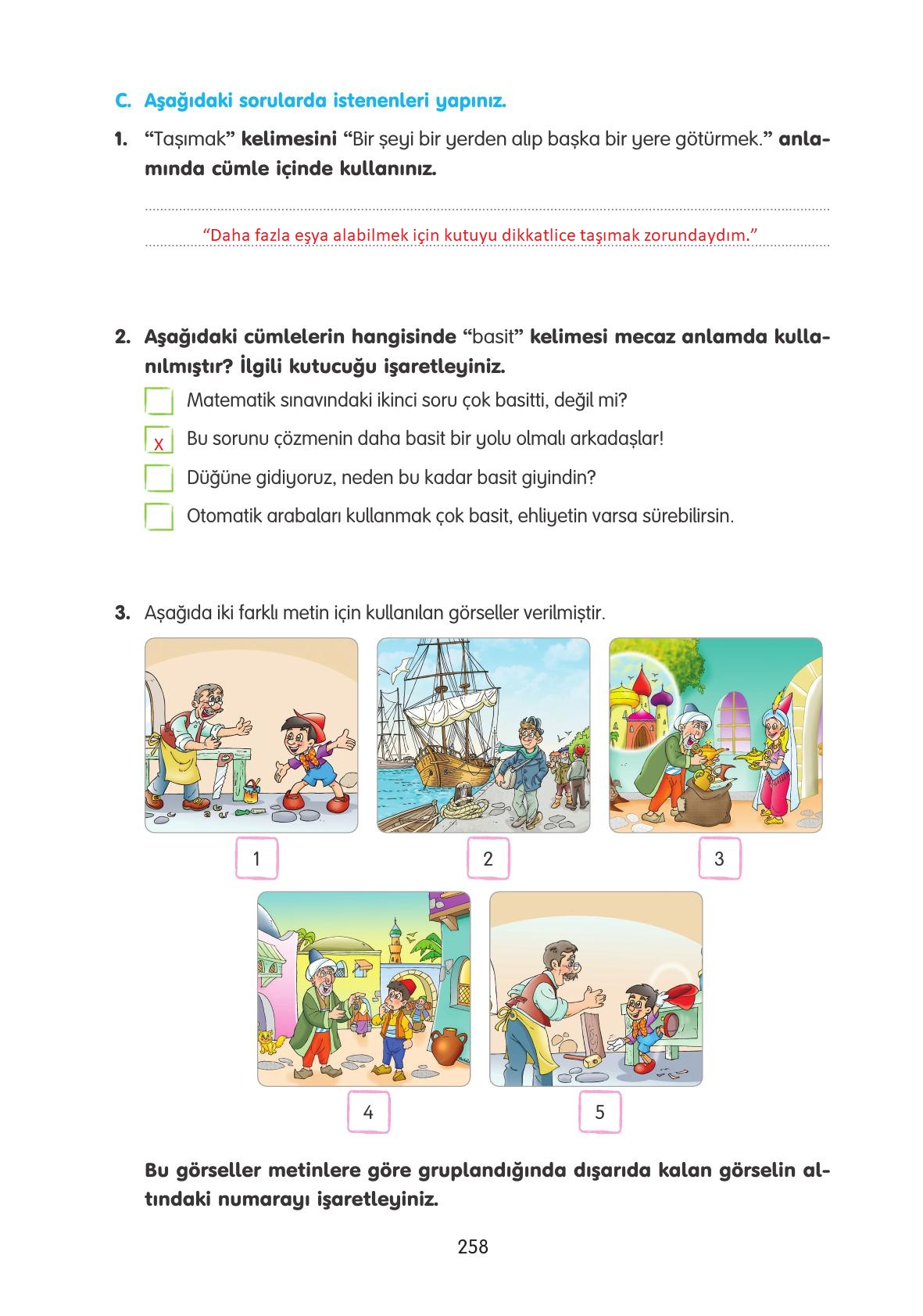 4. Sınıf Tuna Yayınları Türkçe Ders Kitabı Sayfa 258 Cevapları