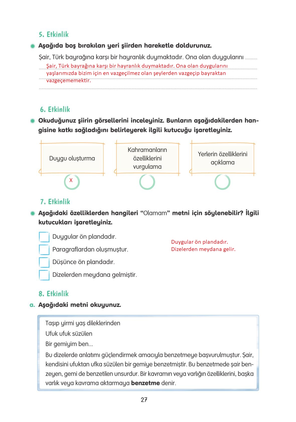 4. Sınıf Tuna Yayınları Türkçe Ders Kitabı Sayfa 27 Cevapları