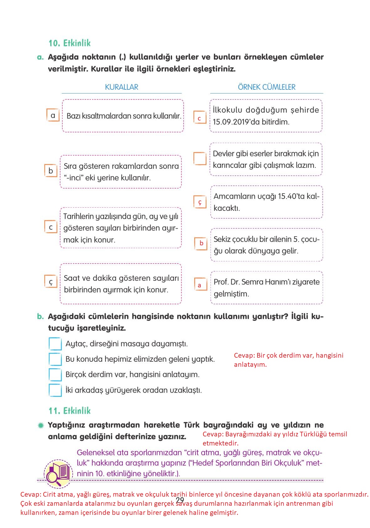 4. Sınıf Tuna Yayınları Türkçe Ders Kitabı Sayfa 29 Cevapları