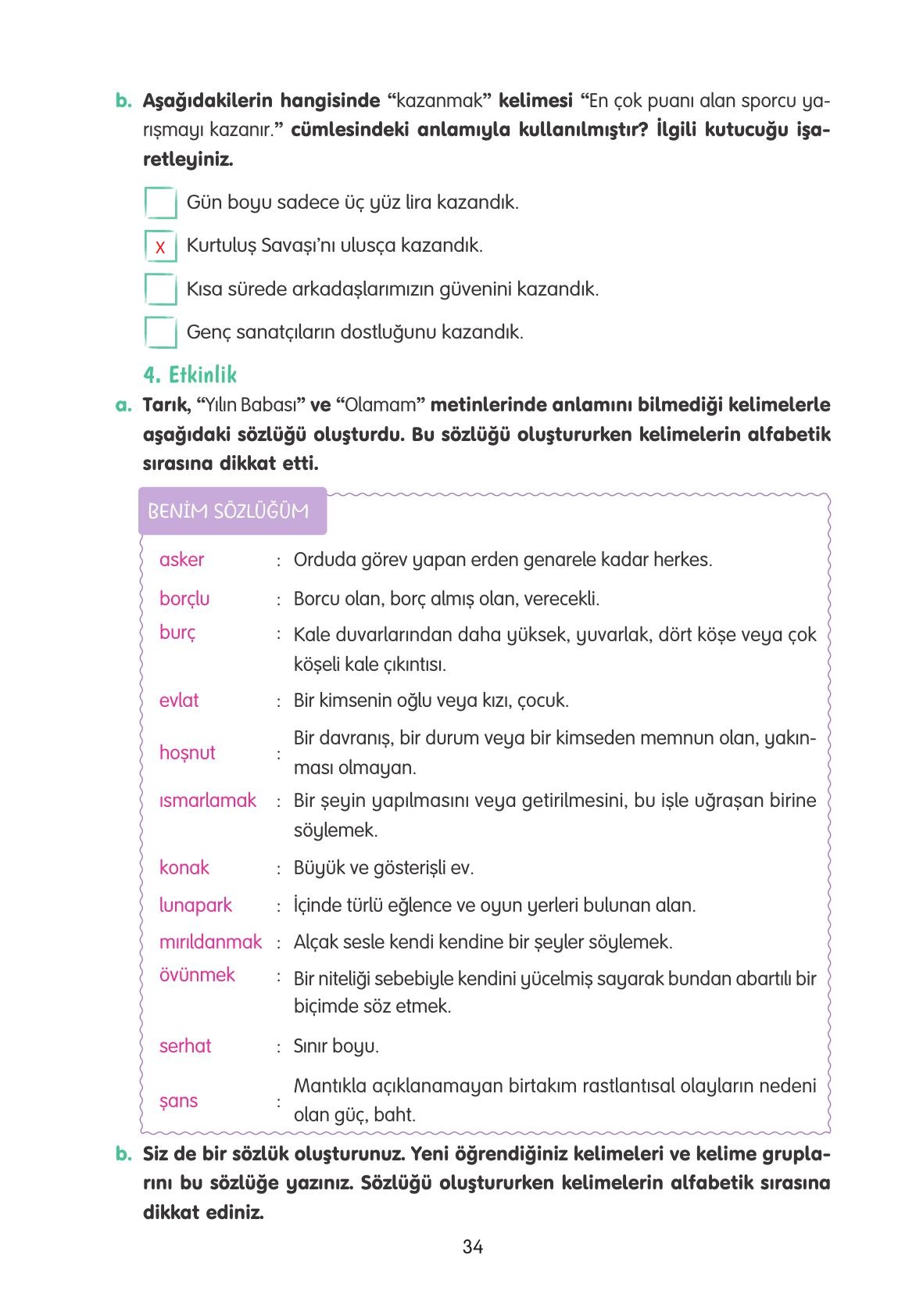 4. Sınıf Tuna Yayınları Türkçe Ders Kitabı Sayfa 34 Cevapları