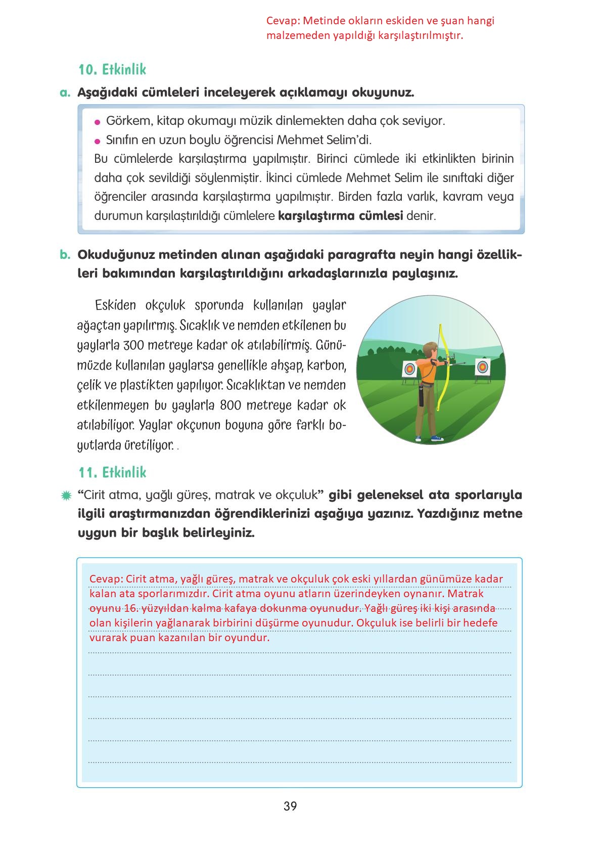 4. Sınıf Tuna Yayınları Türkçe Ders Kitabı Sayfa 39 Cevapları