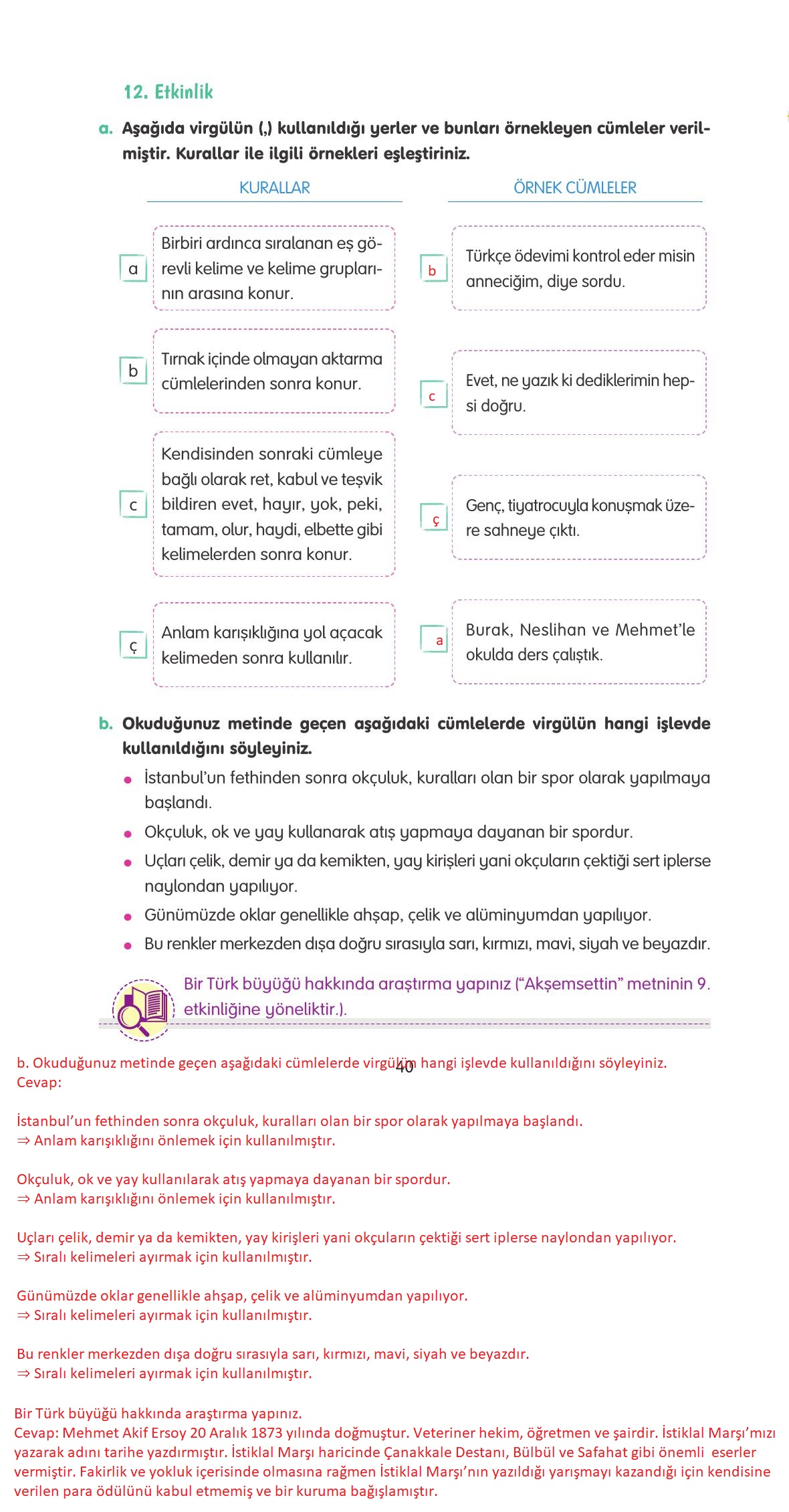 4. Sınıf Tuna Yayınları Türkçe Ders Kitabı Sayfa 40 Cevapları